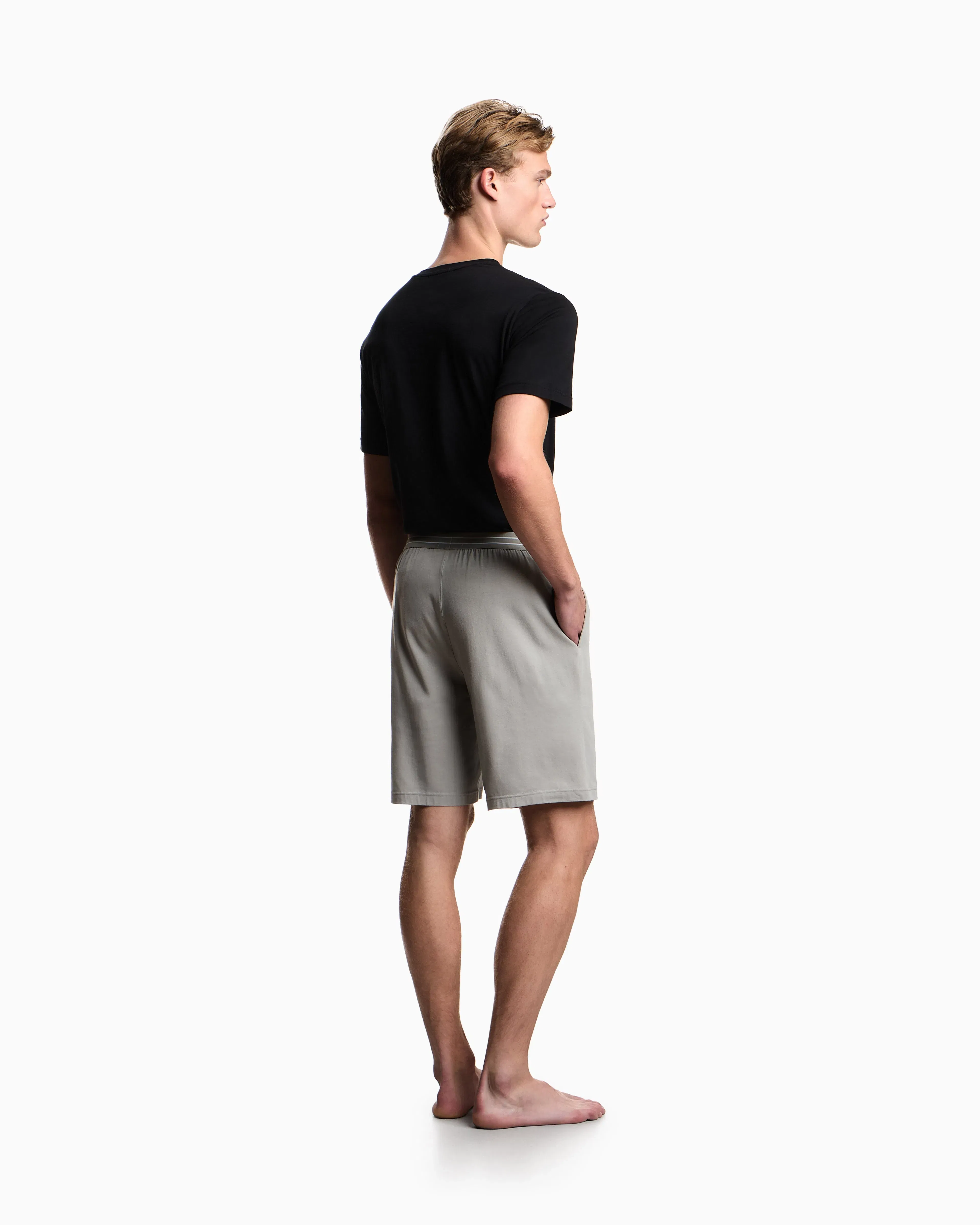 Emporio Armani logo label organic jersey pyjamas with Bermuda shorts