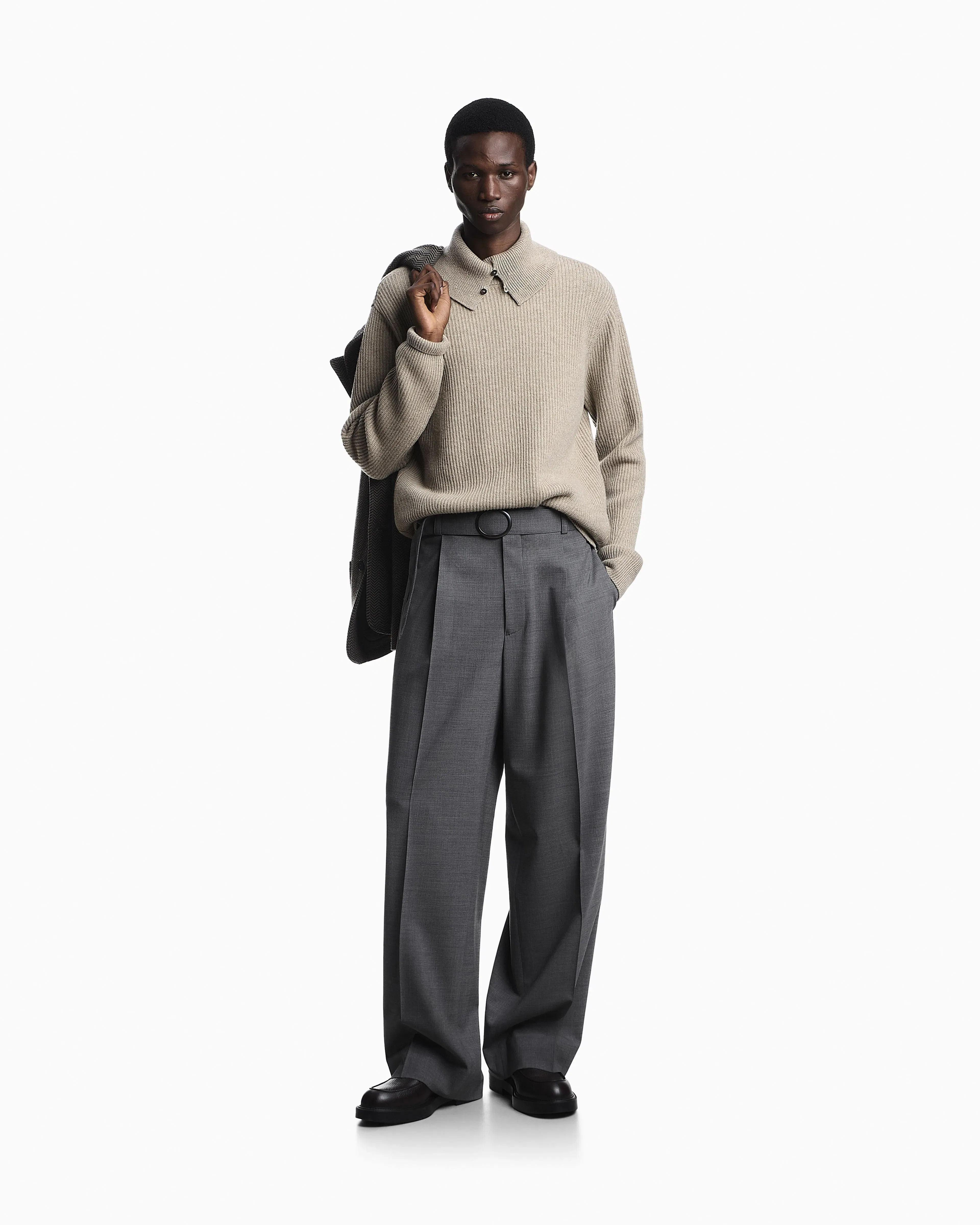 Emporio Armani Trousers with pleats and belt in stretch wool canvas