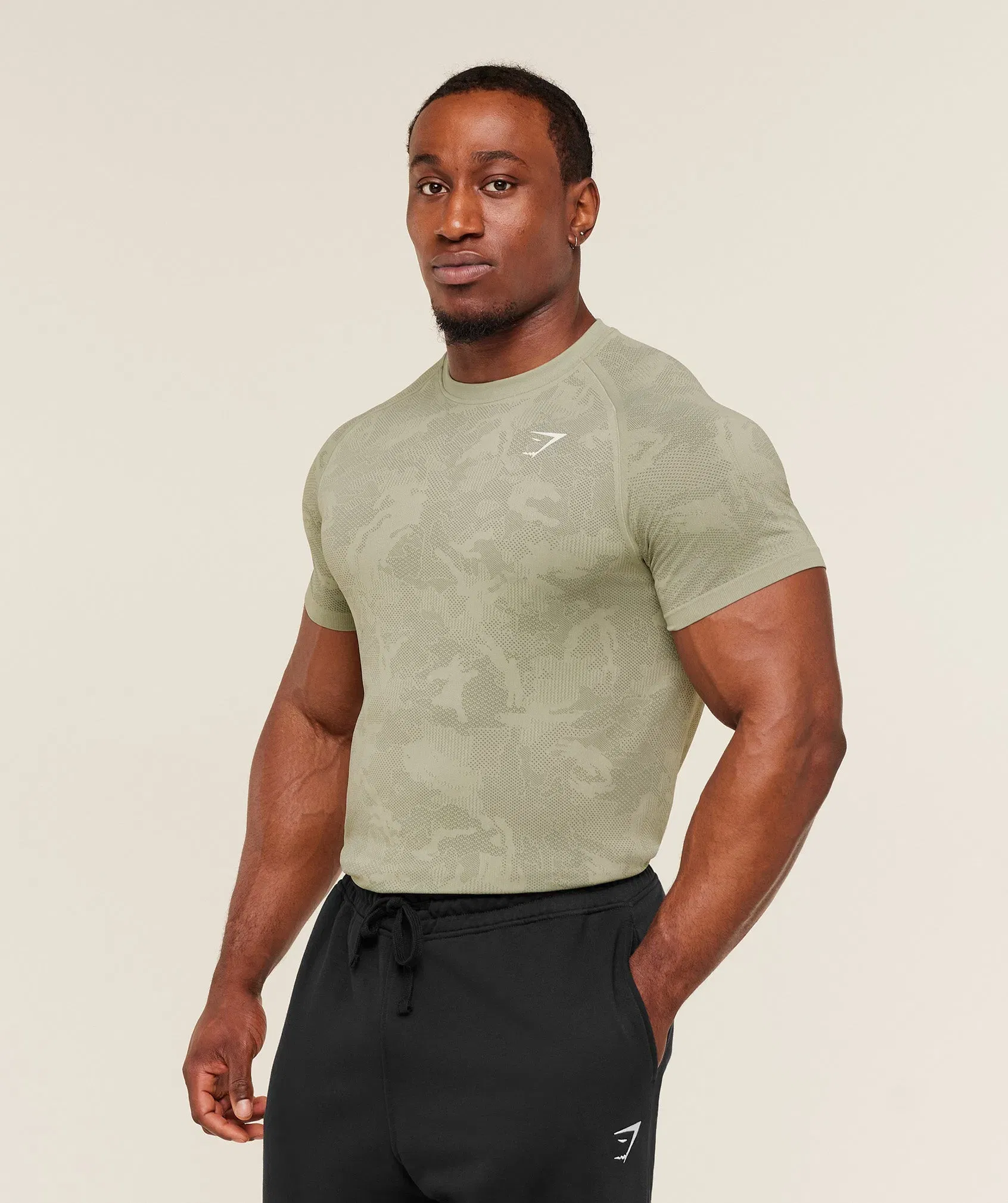 Gymshark Geo Seamless T-Shirt - Haze Green / Unit Green