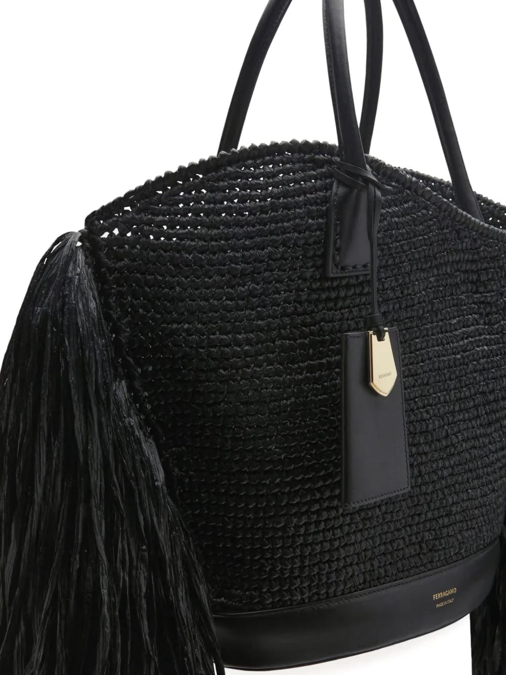 fringed raffia tote bag