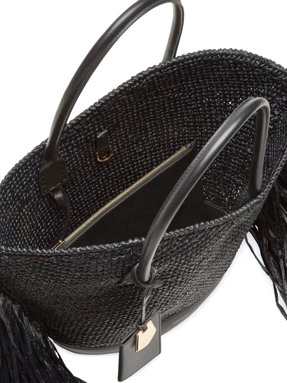 fringed raffia tote bag