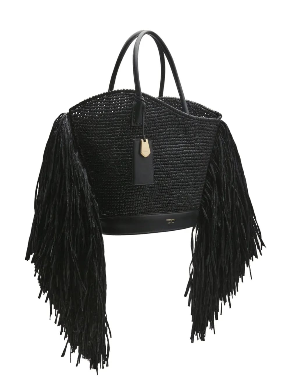 fringed raffia tote bag