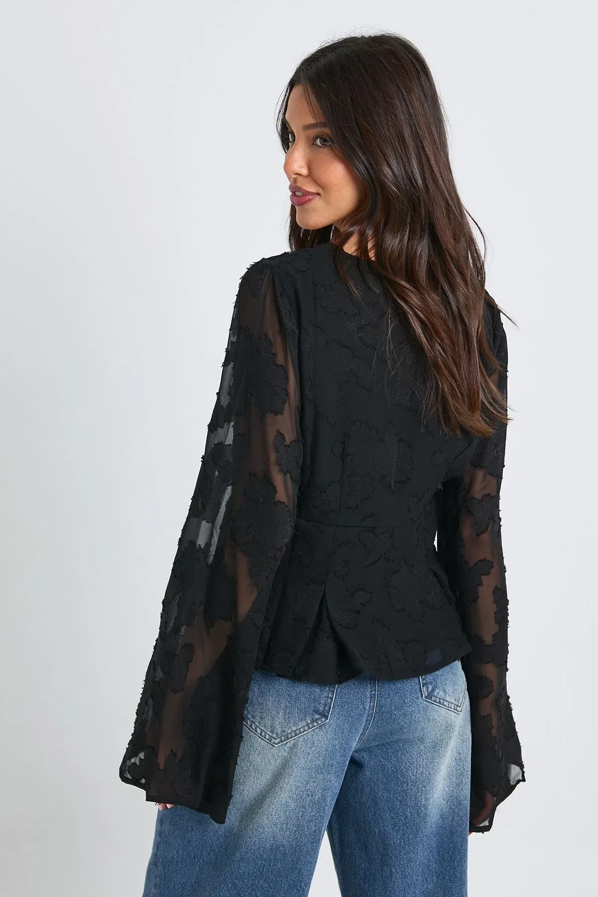 Floral Textured Button Down Blouse