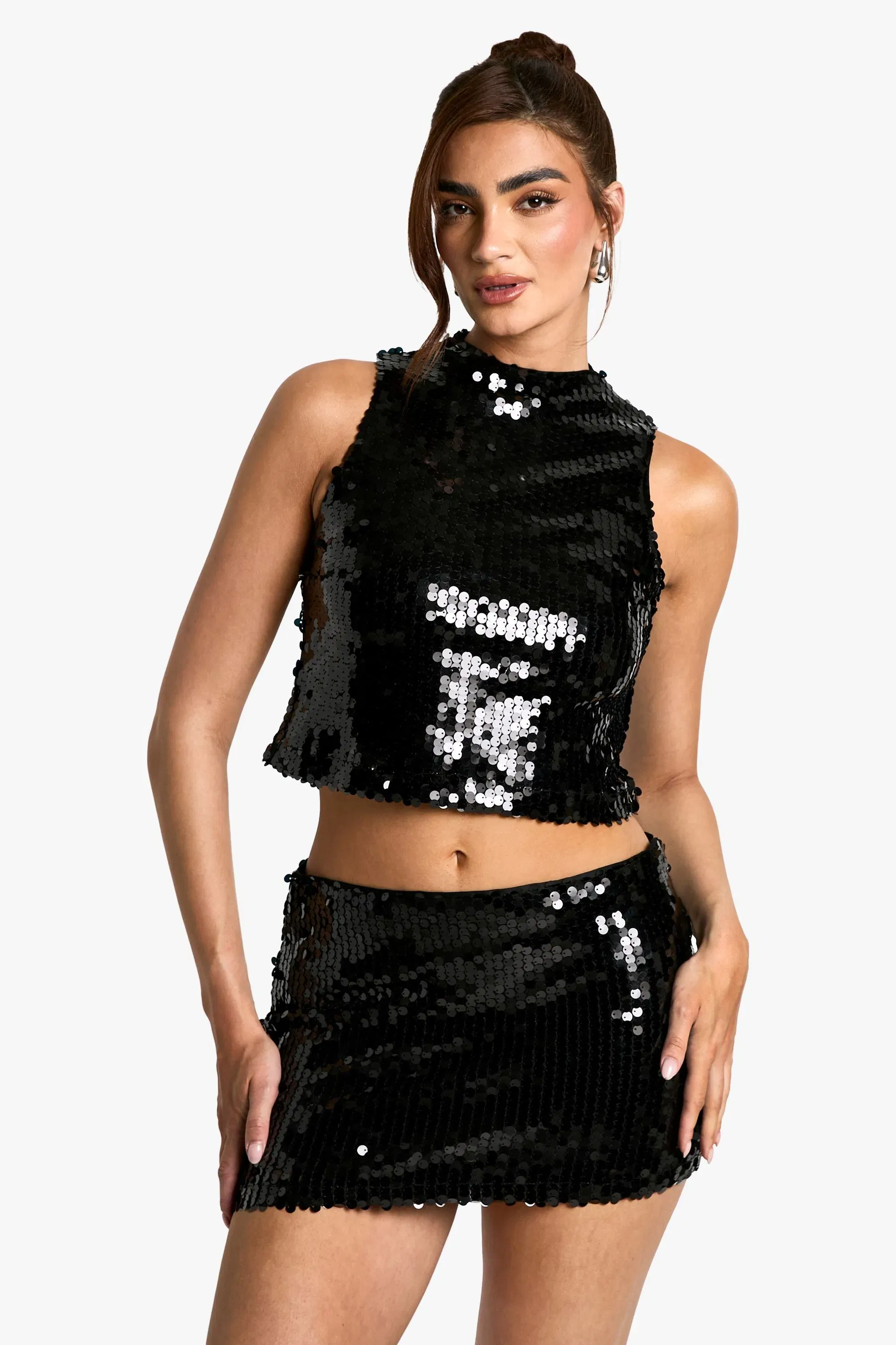 Sequin High Neck Jean Grazer Top