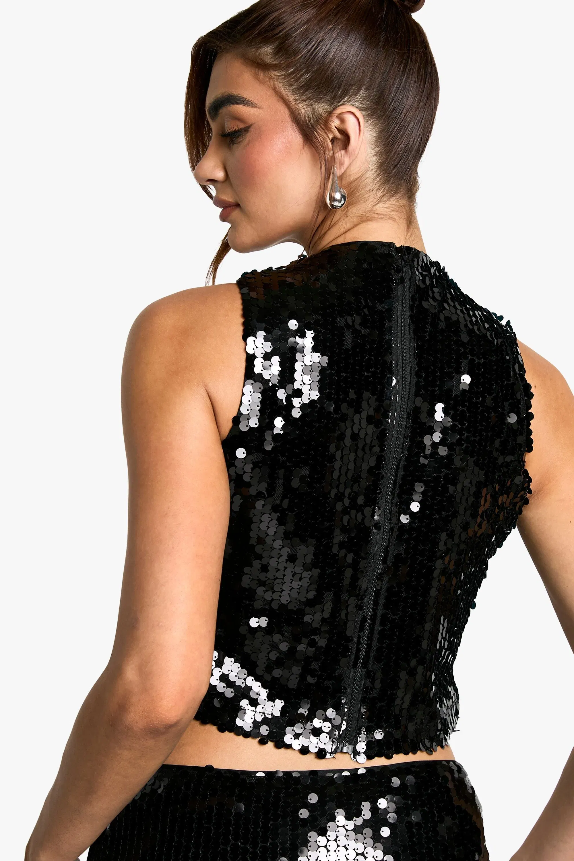 Sequin High Neck Jean Grazer Top