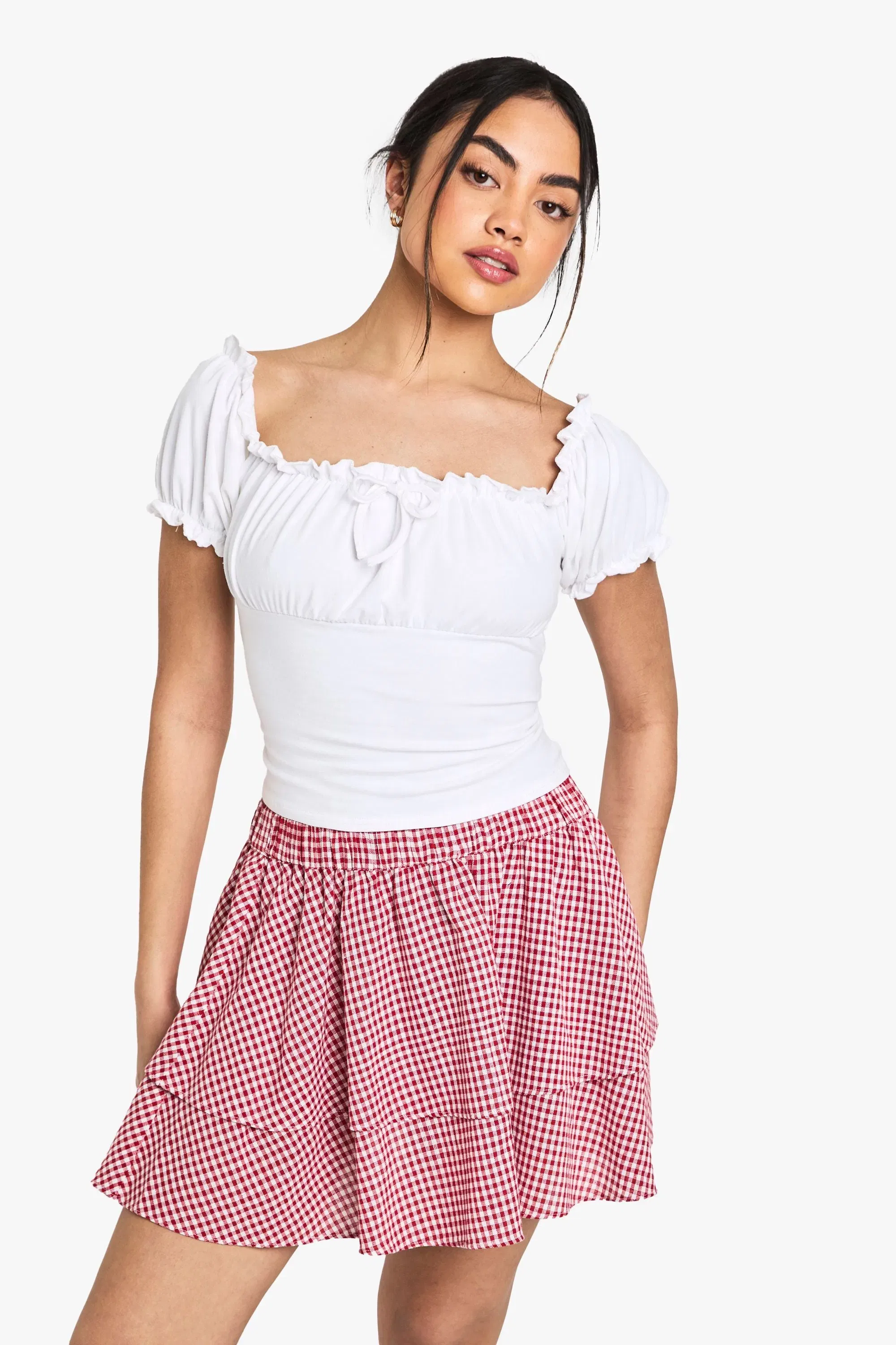 Double Layer Gingham Mini Skirt