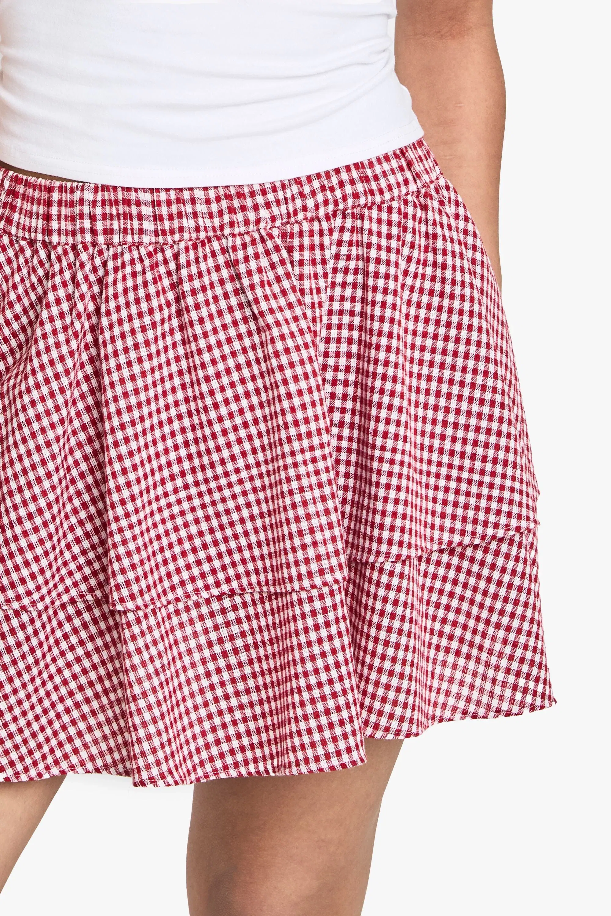 Double Layer Gingham Mini Skirt