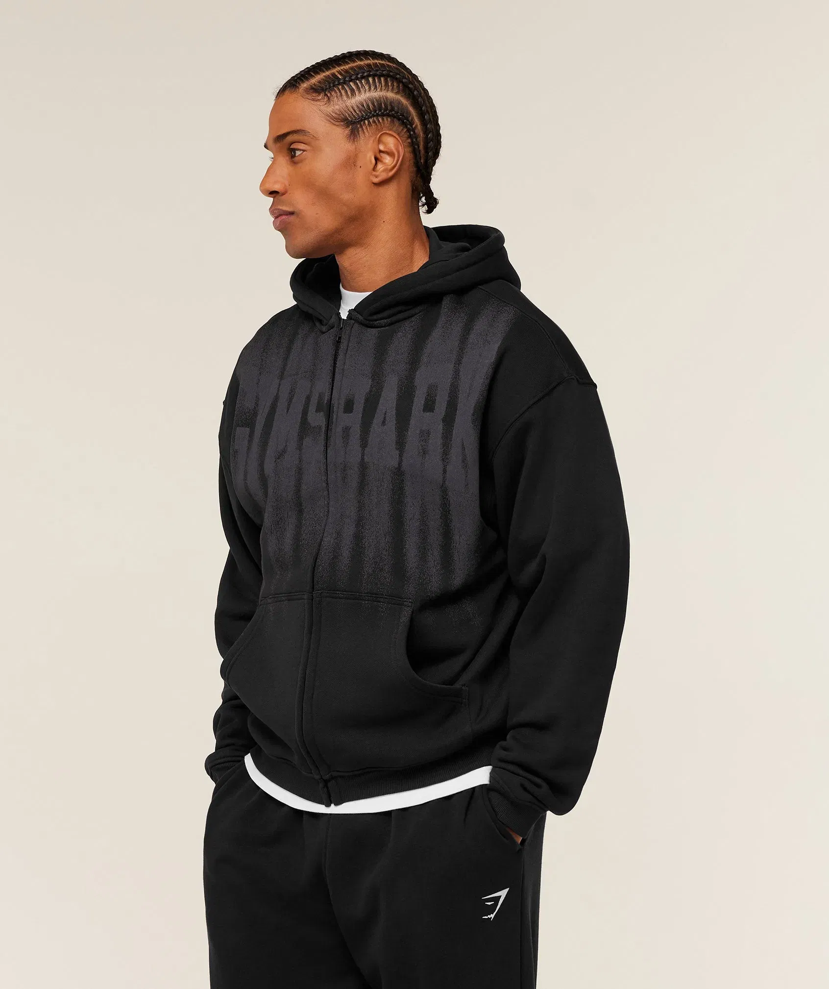Gymshark Fade Graphic Zip Through Hoodie - GS Black