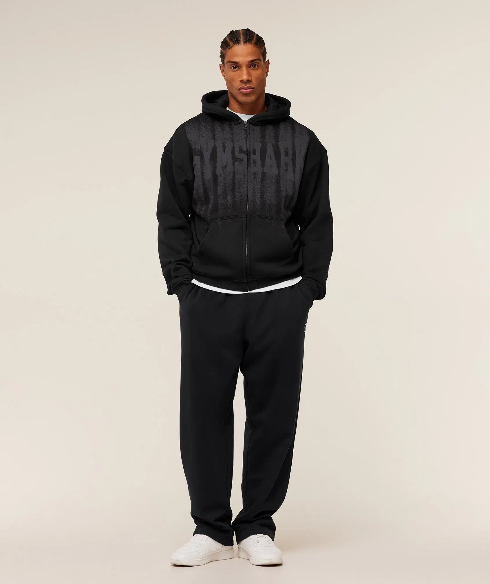 Gymshark Fade Graphic Zip Through Hoodie - GS Black