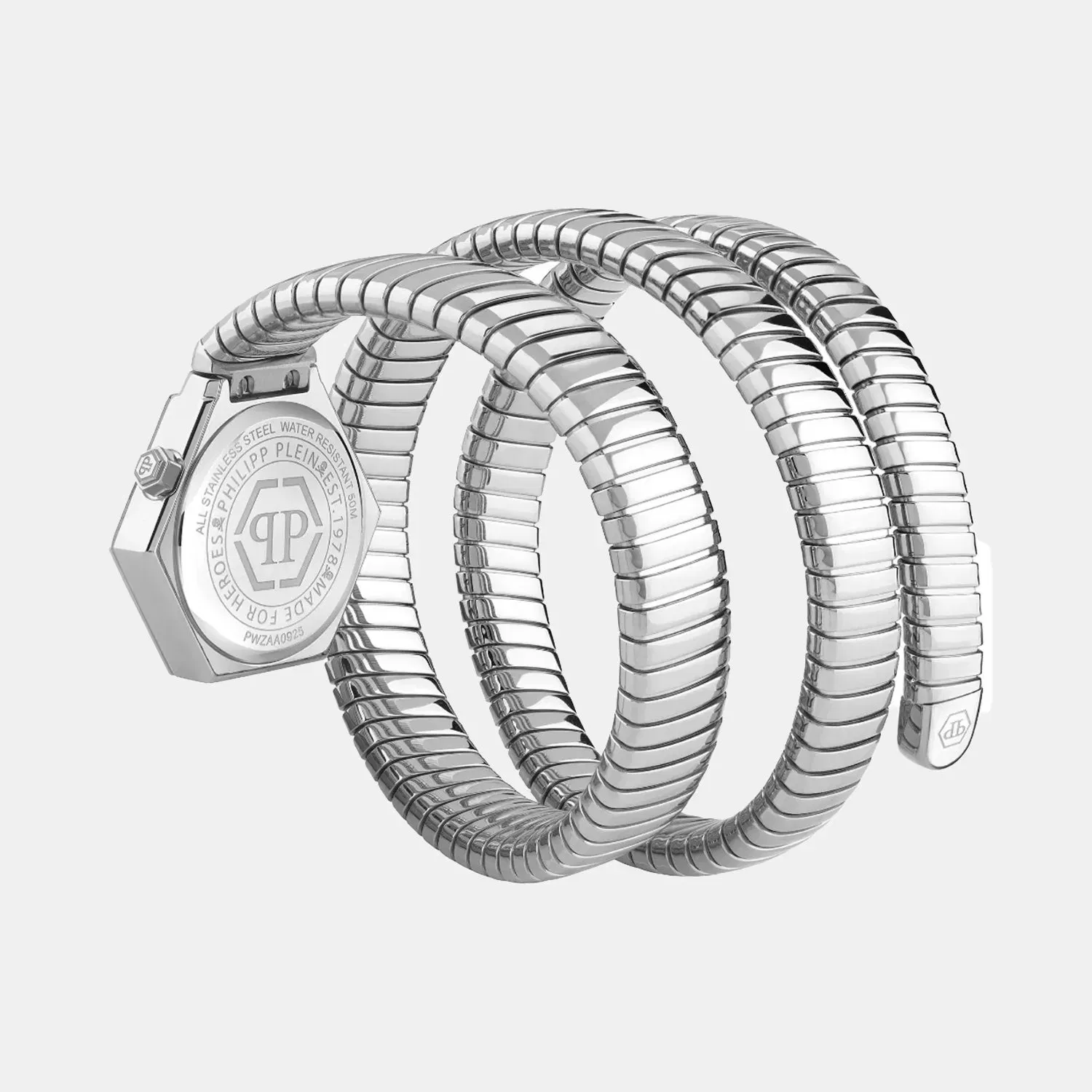 Philipp Plein Snake Hexagon Women Quartz Silver Dial Analog Stainless Steel Watch Pwzaa0925