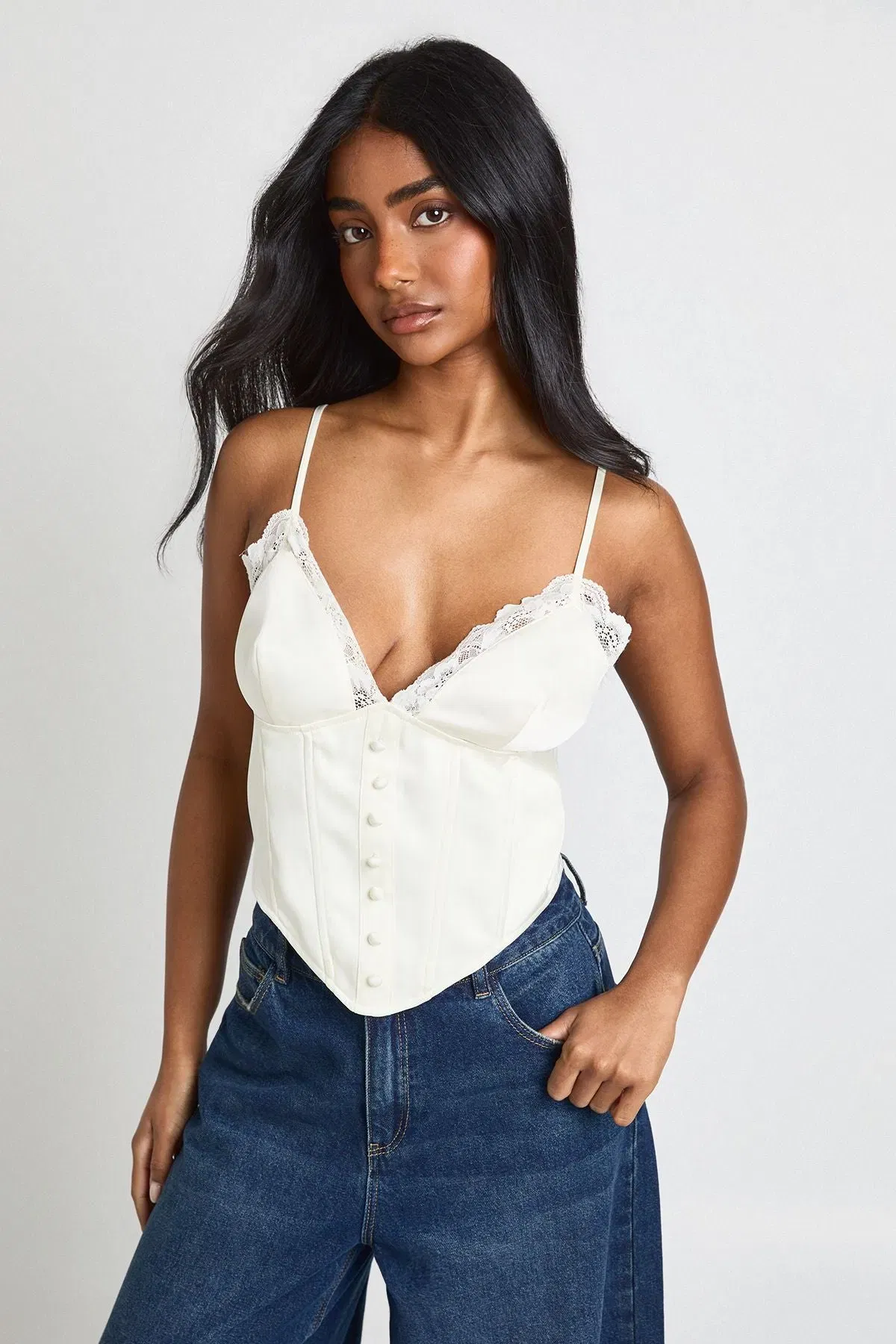 Lace Trim Boned Corset Top