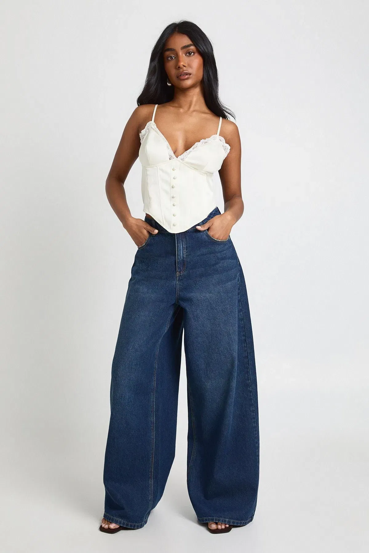 Lace Trim Boned Corset Top