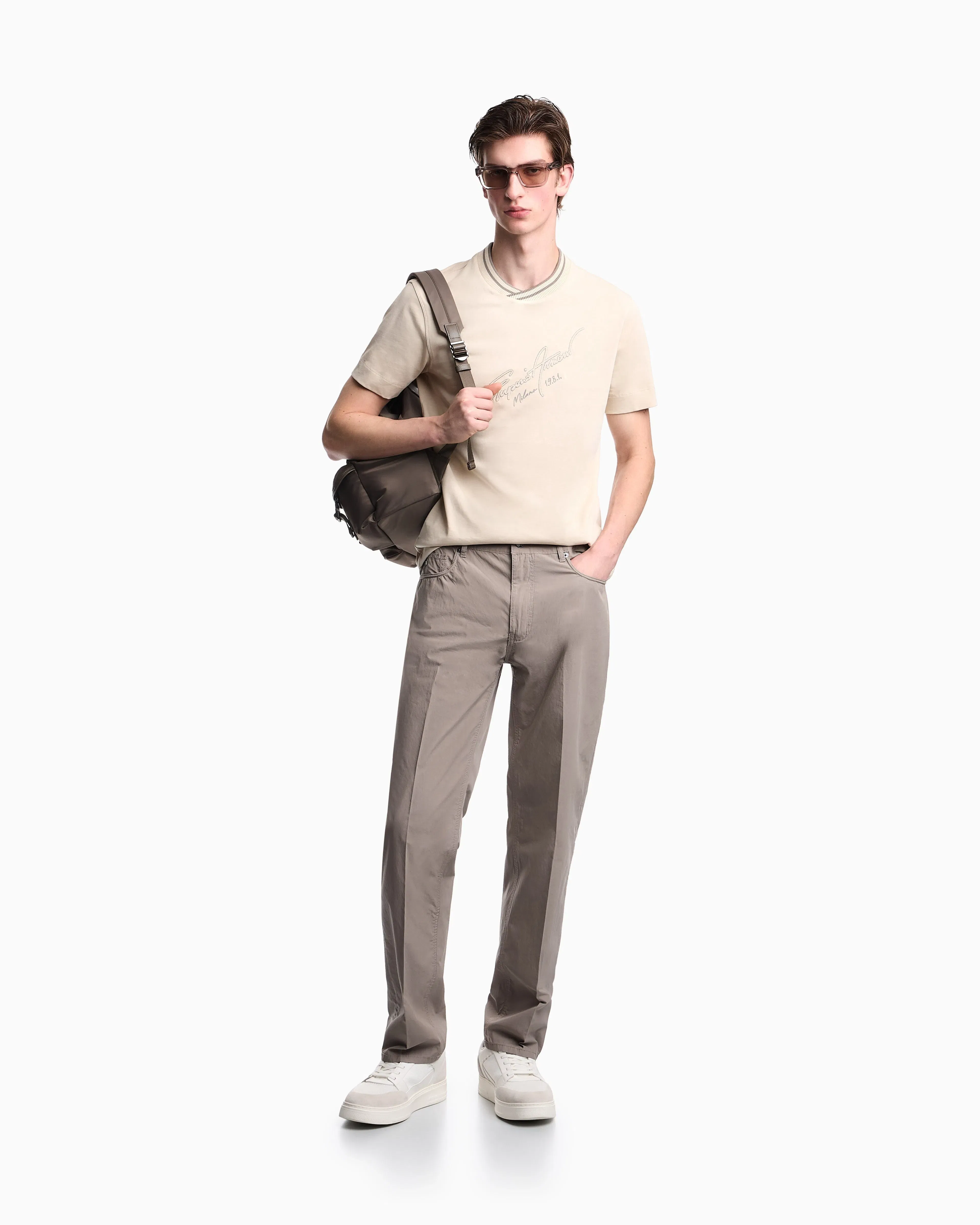 Emporio Armani J76 straight fit, technical cotton five-pocket trousers