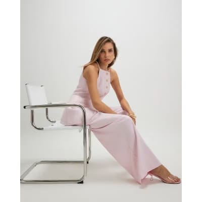 Pink Linen Look Belted Wide Leg Trousers