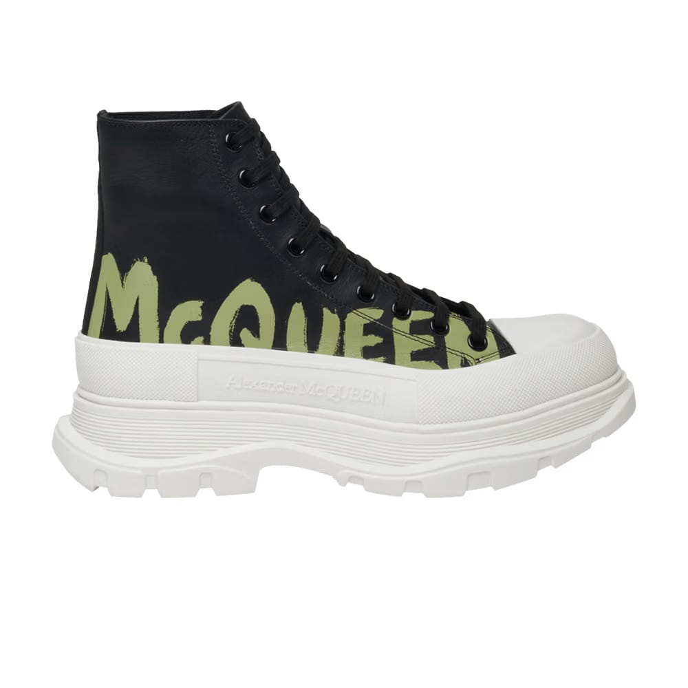 Alexander McQueen Tread Slick Boot Graffiti Logo - Black Khaki