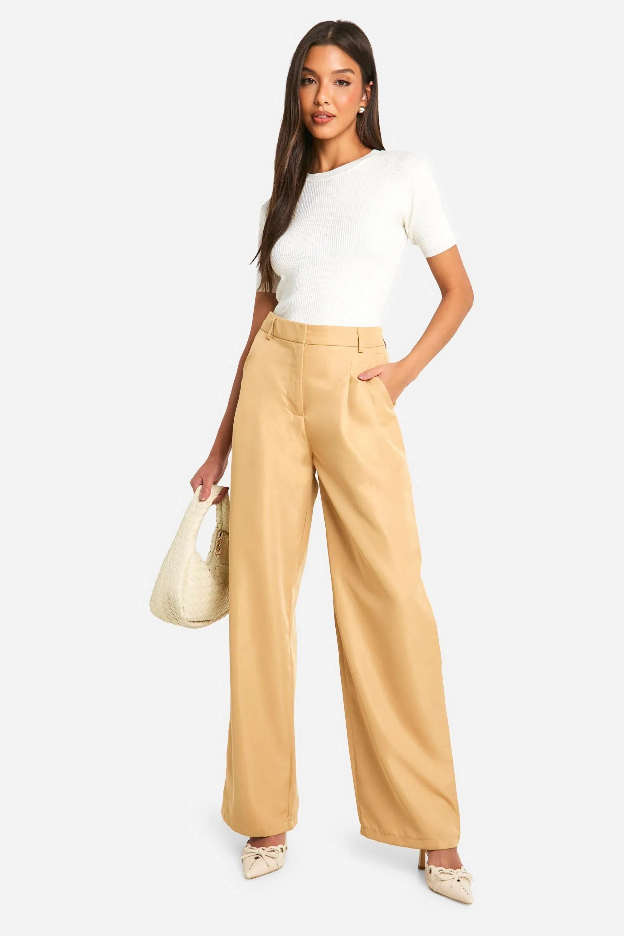 Woven Puddle Hem Pleated Dad Trouser