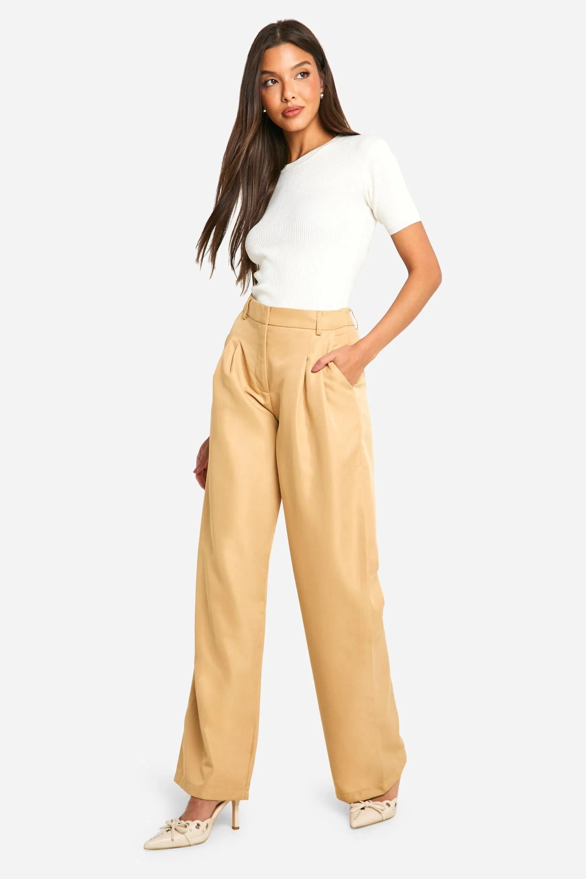 Woven Puddle Hem Pleated Dad Trouser