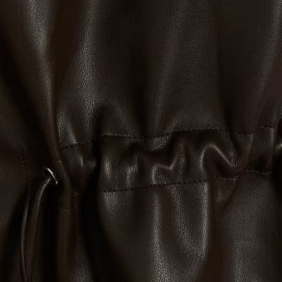 Brown Drawstring Funnel Neck Jacket