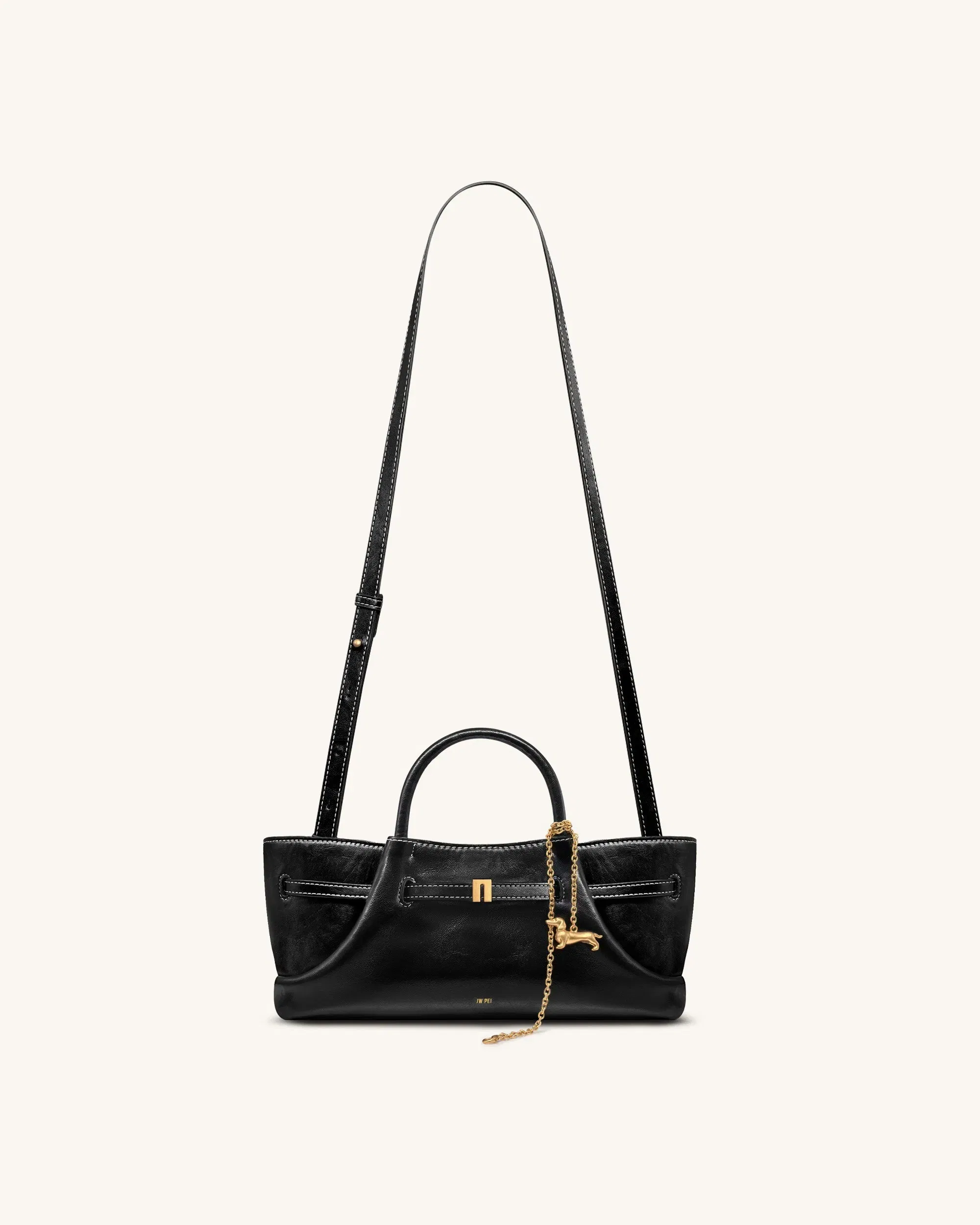 Maeve Dachshund Metal Charm Tote Bag - Black Canvasa