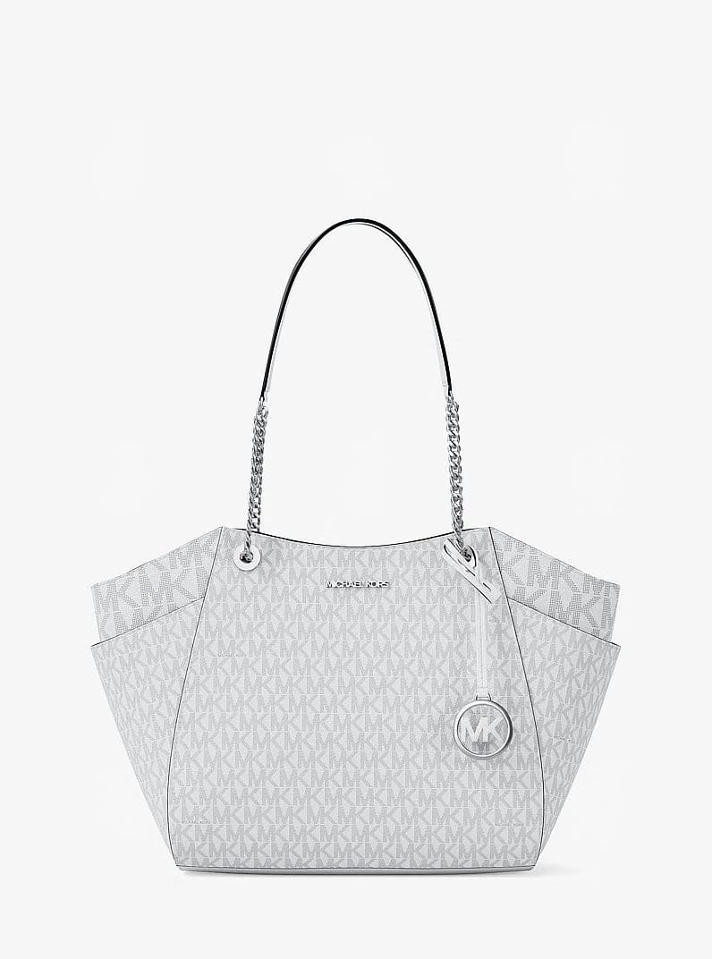 Michael Kors Jet Set Large Signature Logo Shoulder Bag Optic White