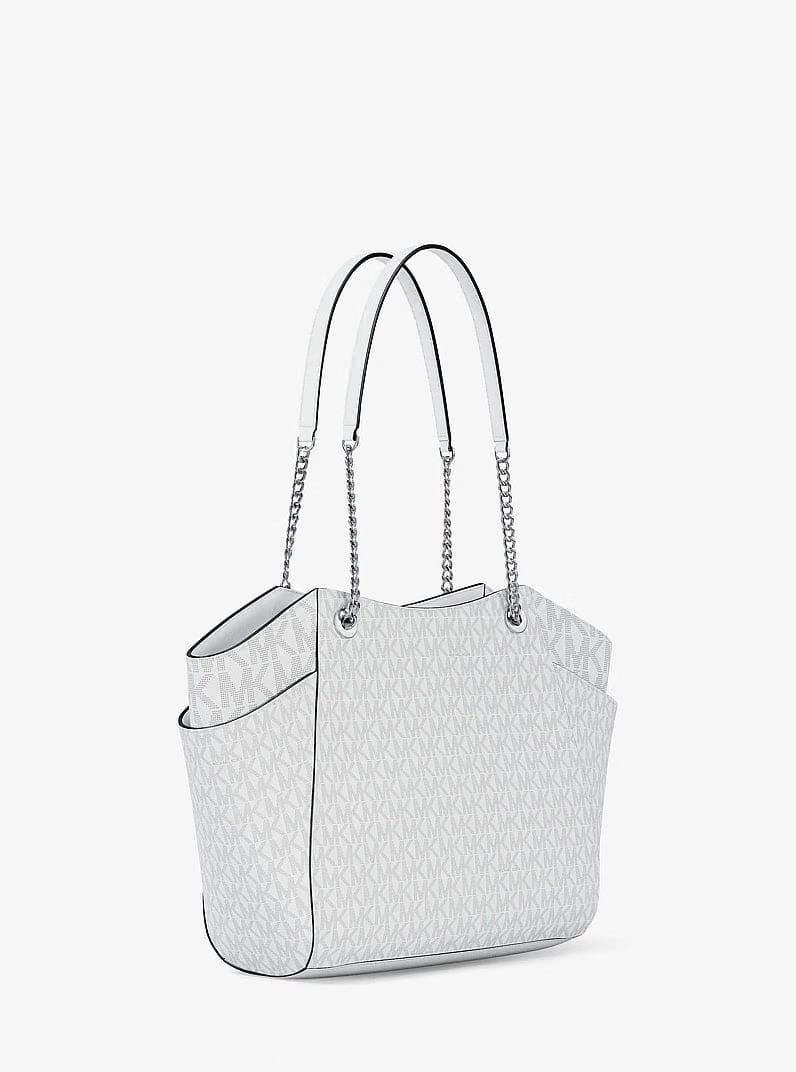 Michael Kors Jet Set Large Signature Logo Shoulder Bag Optic White