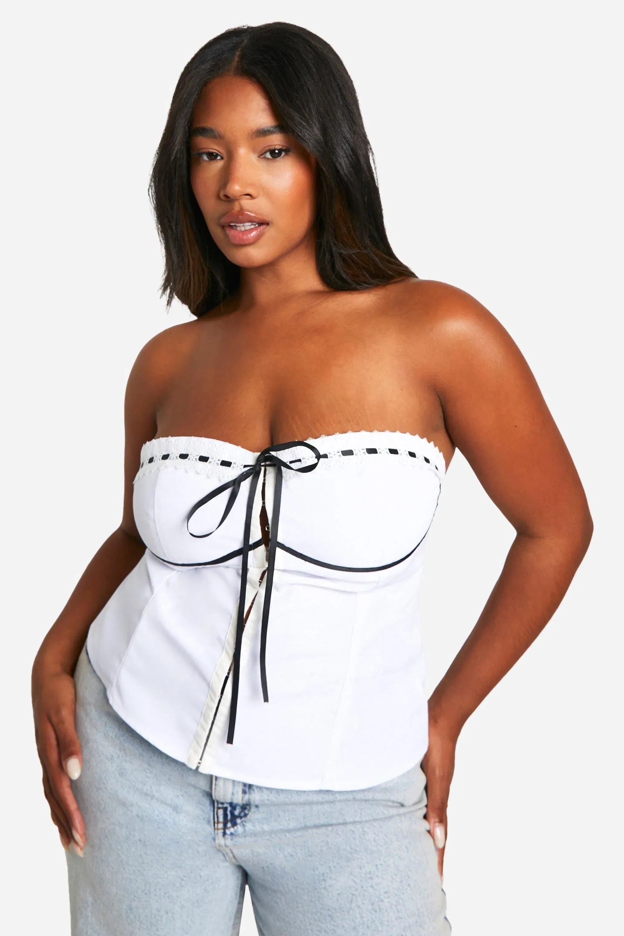 Plus Contrast Stitch Lace Corset