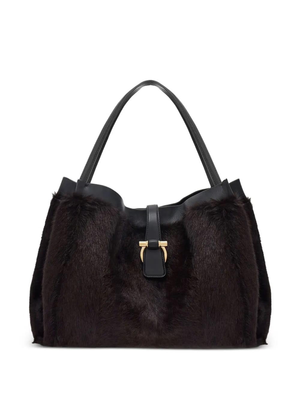 mink-effect leather tote bag