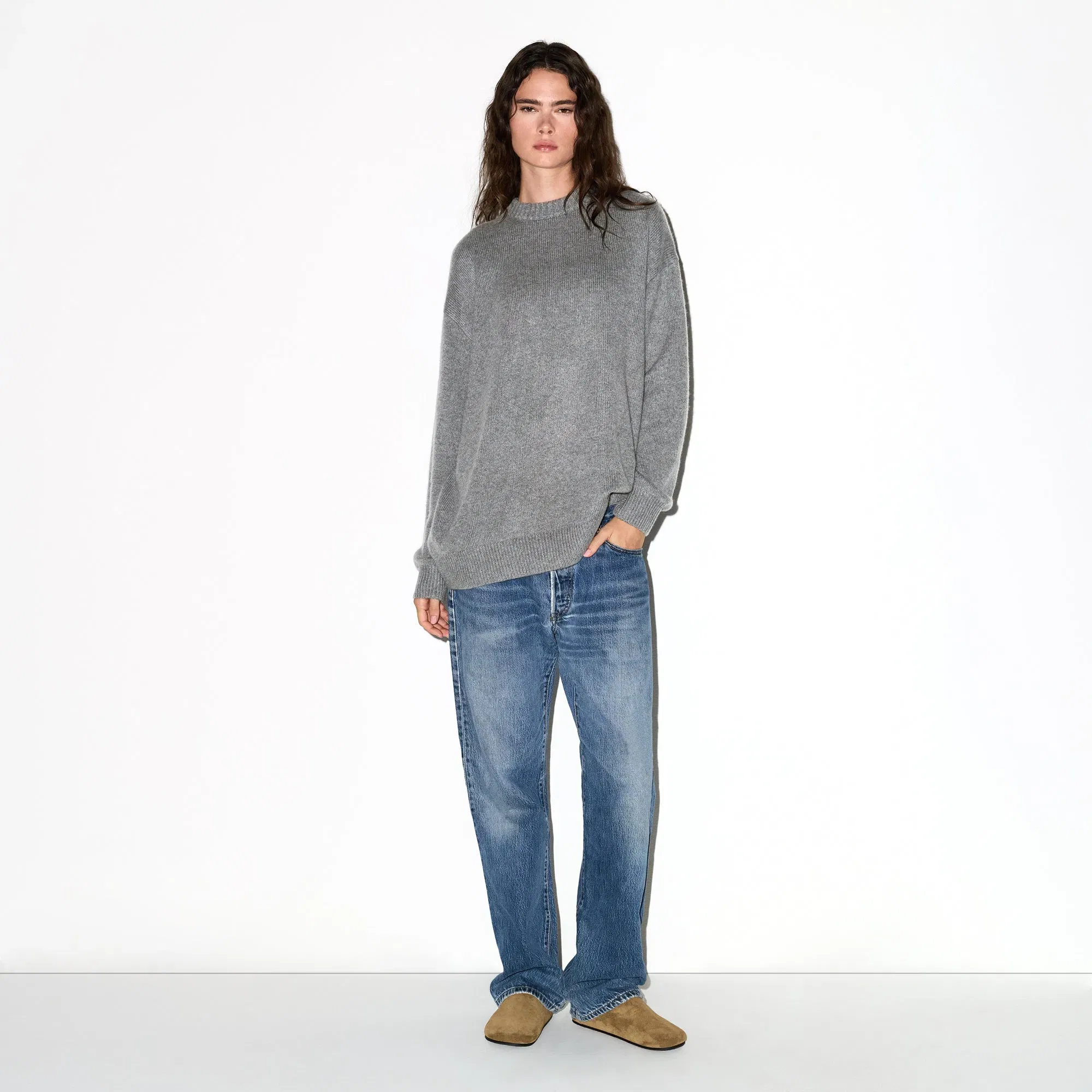 CASHMERE OVERSIZED SWEATER | DARK HEATHER GREY