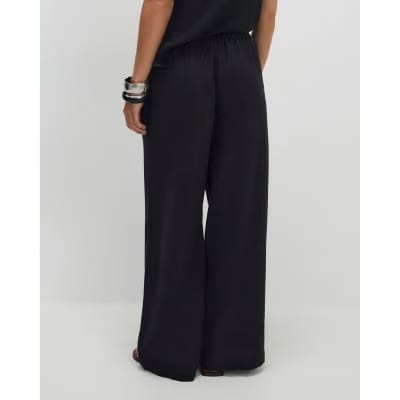 Petite Black Linen Blend Wide Leg Trousers