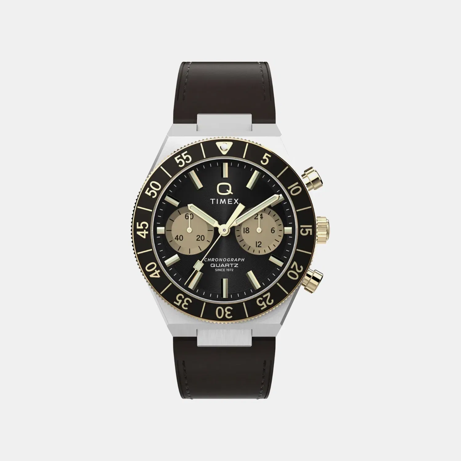 Timex Q Timex Men Quartz Black Dial Chronograph Leather Watch Tw2Y56000Ik