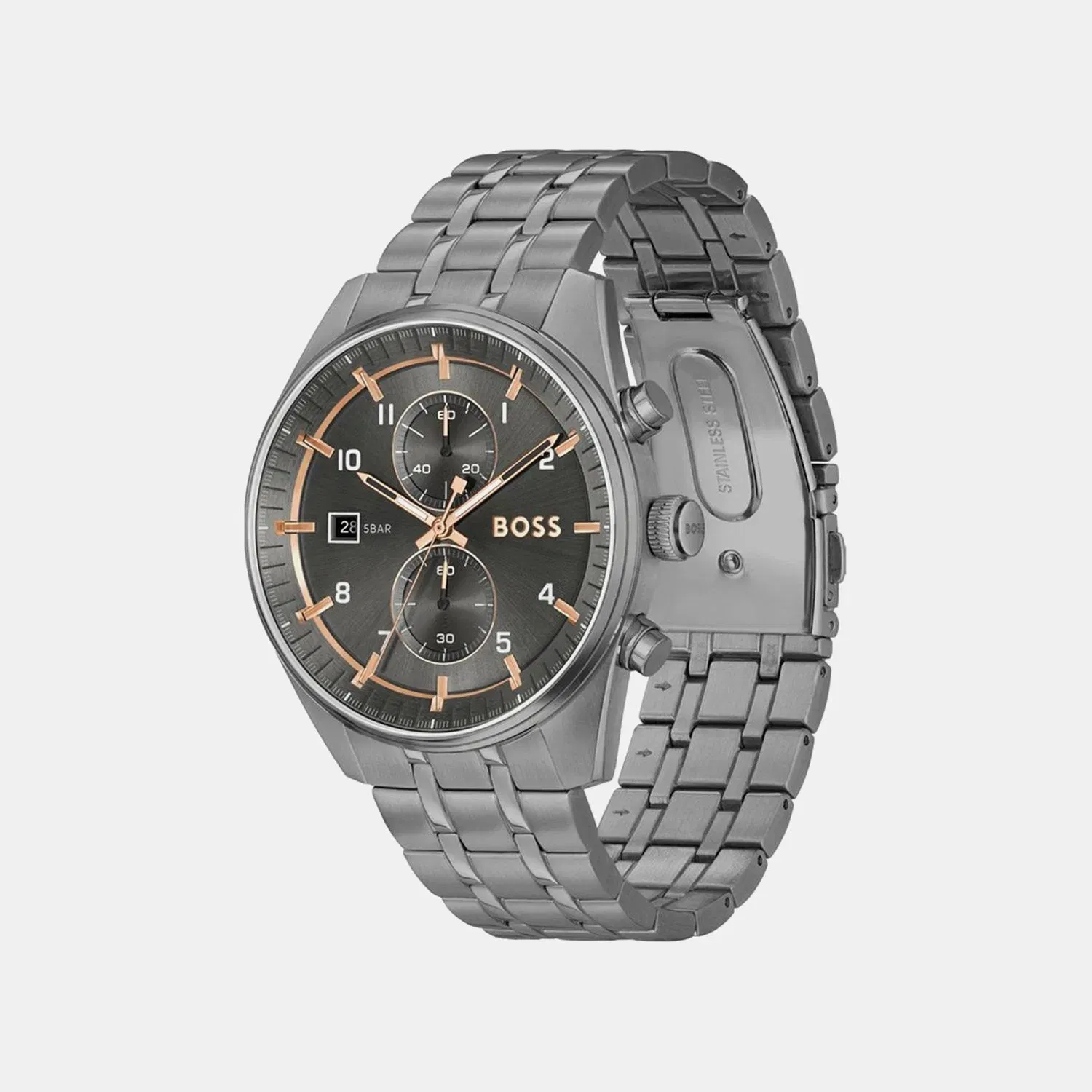 Boss Skytraveller Men Quartz Grey Dial Chronograph Stainless Steel Watch 1514153