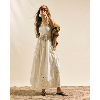 Cream Broderie Cami Maxi Dress
