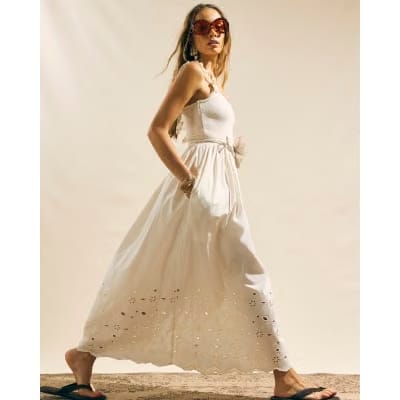 Cream Broderie Cami Maxi Dress