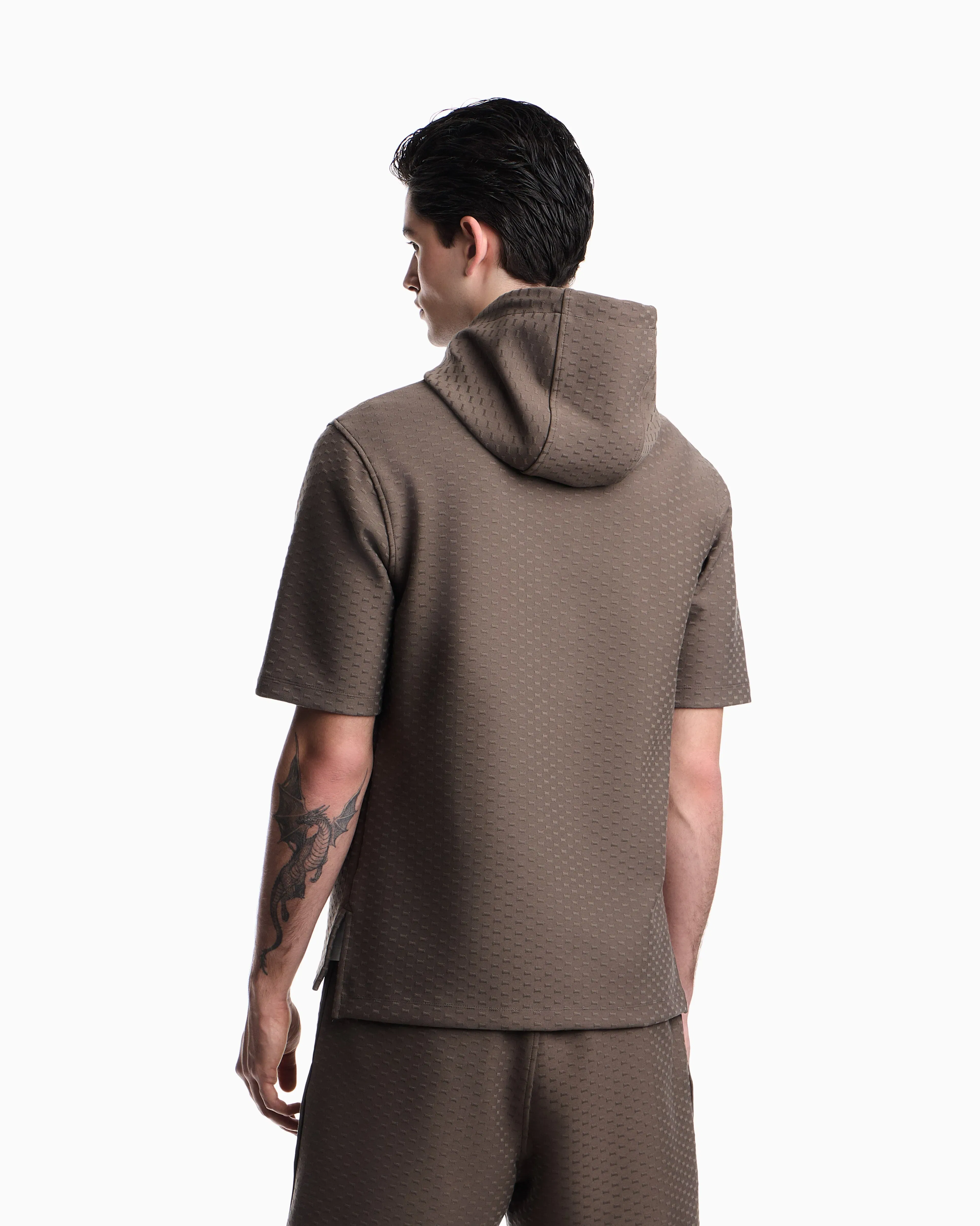 Emporio Armani Jacquard jersey hooded sweatshirt with all-over micro eagle