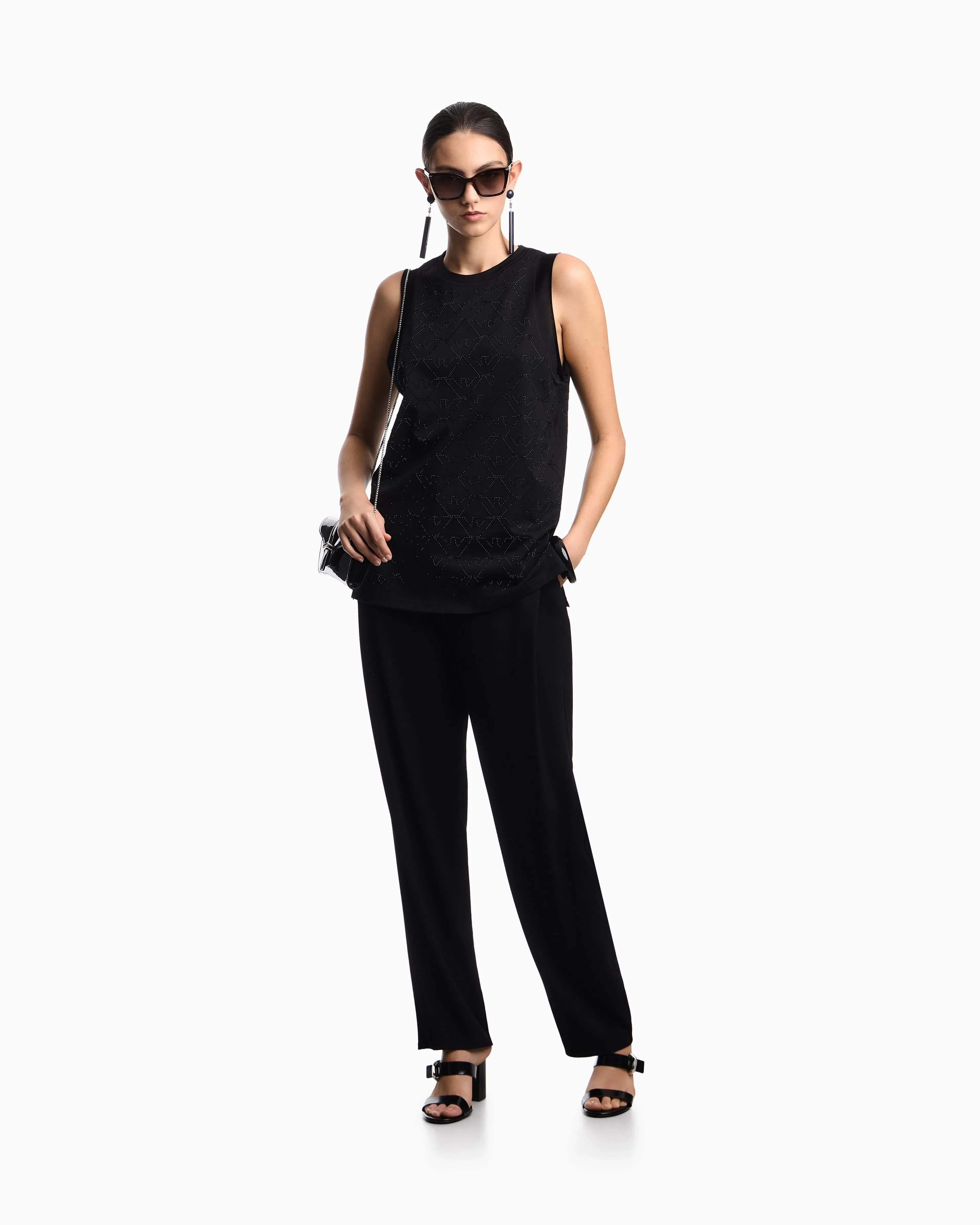 Emporio Armani Mercerised tank top with rhinestones