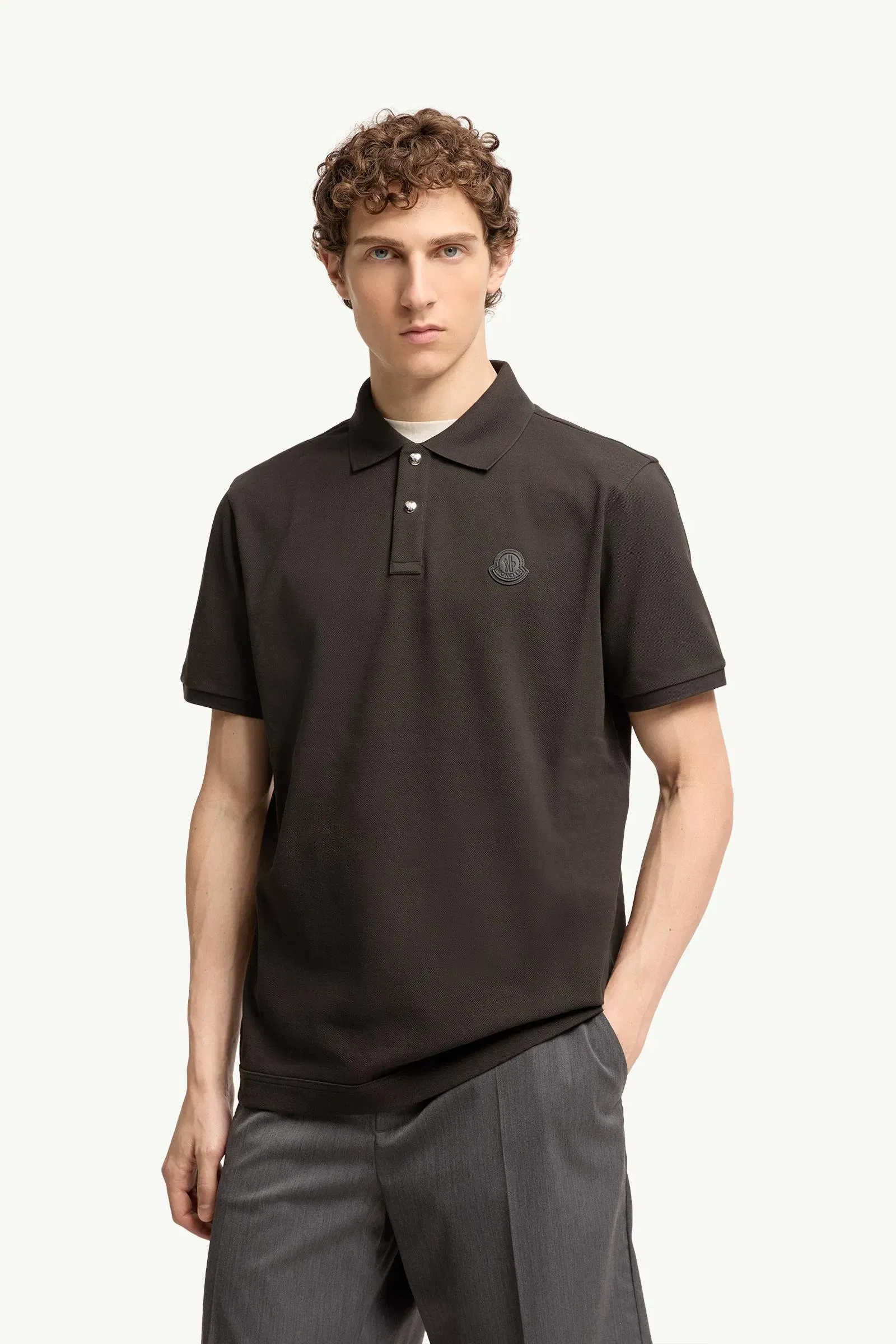 Moncler Logo Patch Cotton Piquet Polo Shirt Olive Green Olive Green