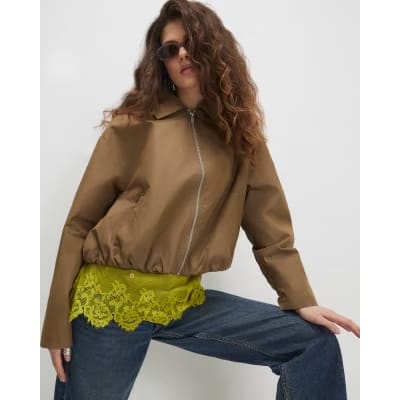 Khaki Utiltiy Zip Through Harrington Jacket