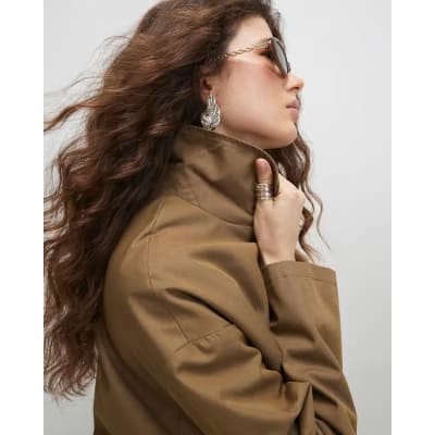 Khaki Utiltiy Zip Through Harrington Jacket