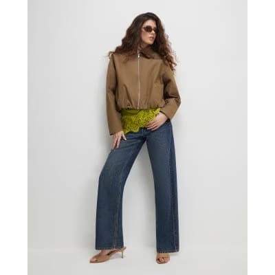 Khaki Utiltiy Zip Through Harrington Jacket