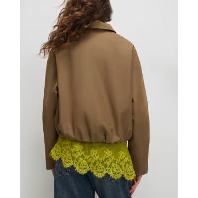 Khaki Utiltiy Zip Through Harrington Jacket