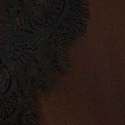 Brown Sleeveless Lace Trim Top