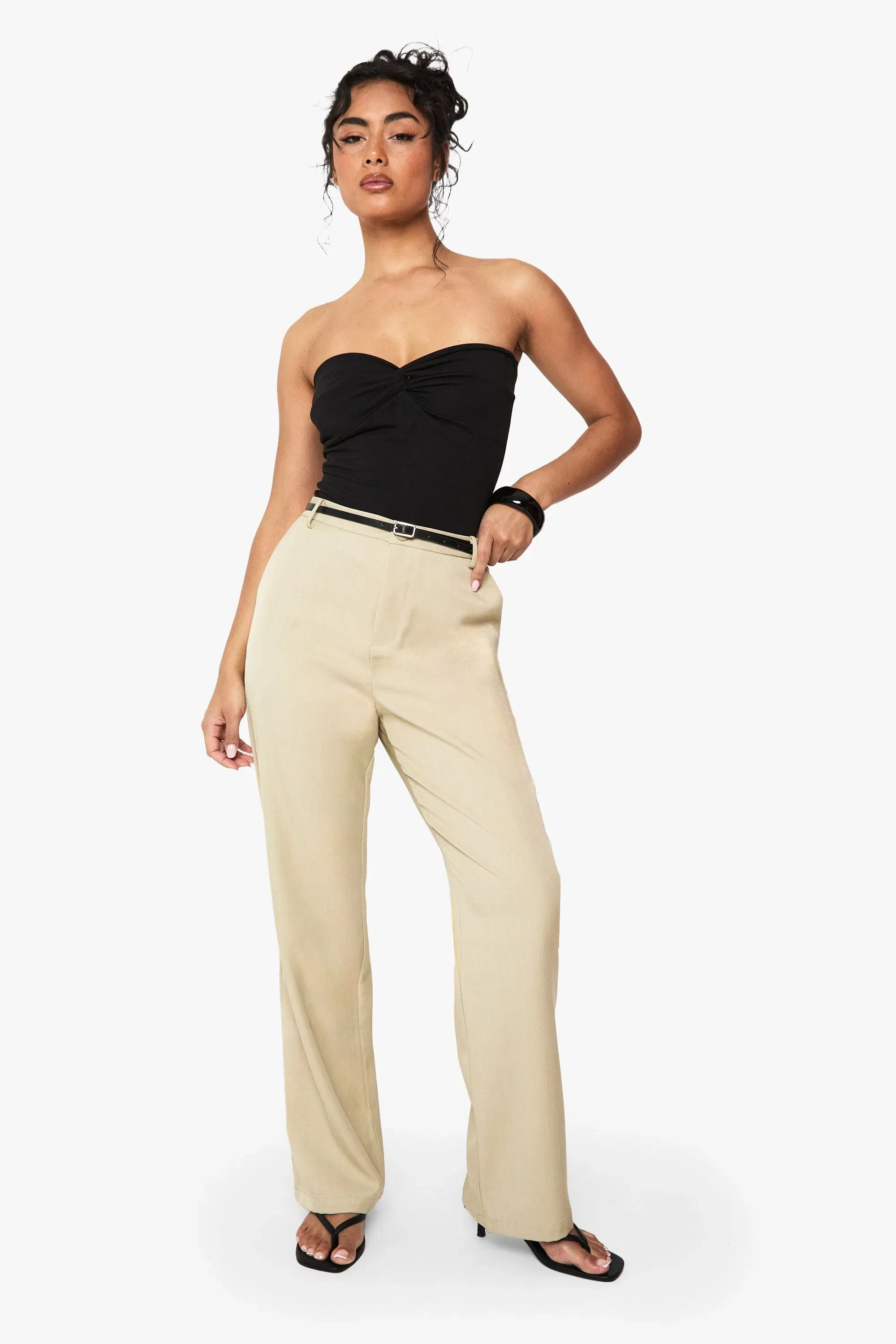 Belted Tailored Straight Leg Trouser