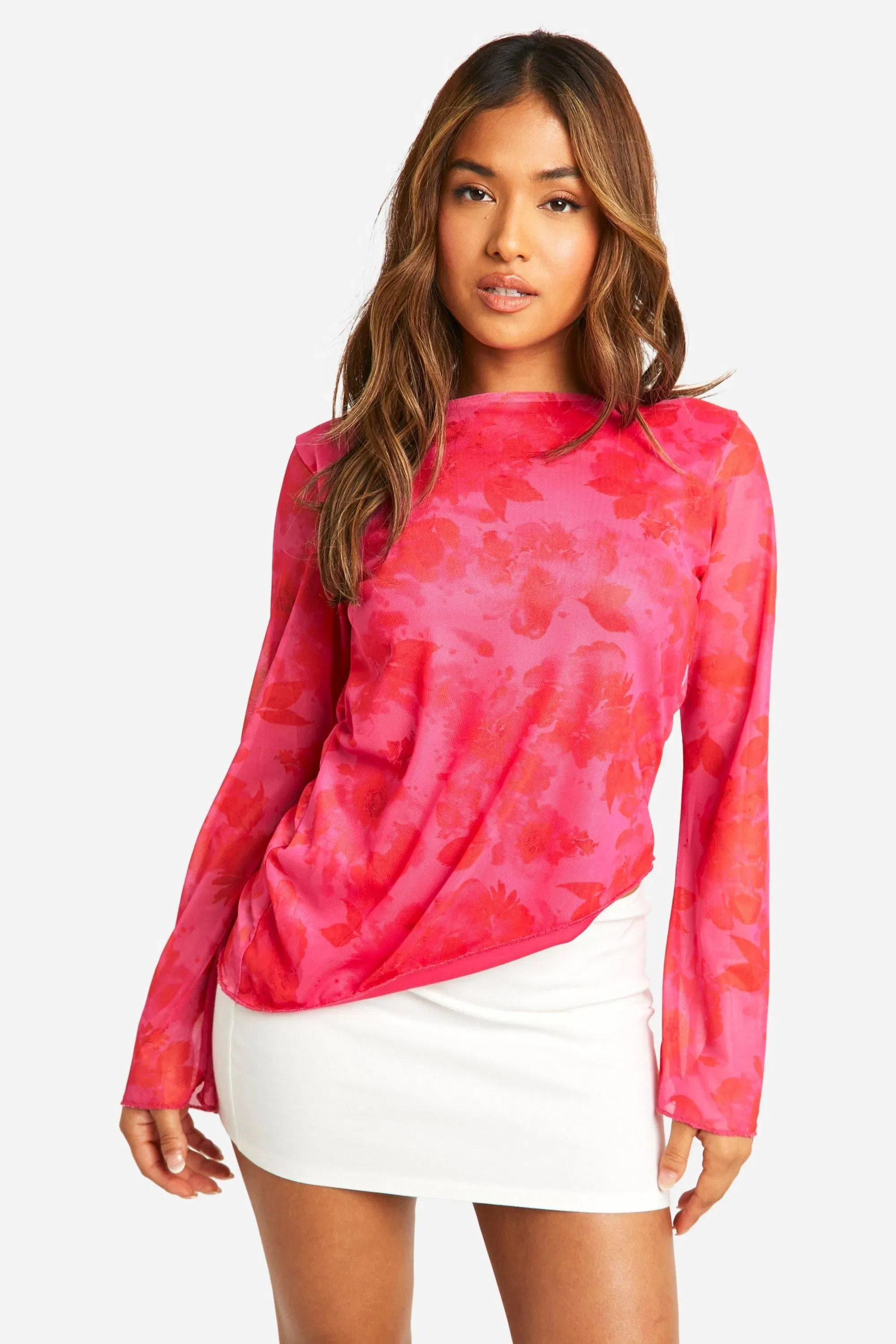 Petite Floral Mesh Backless Top