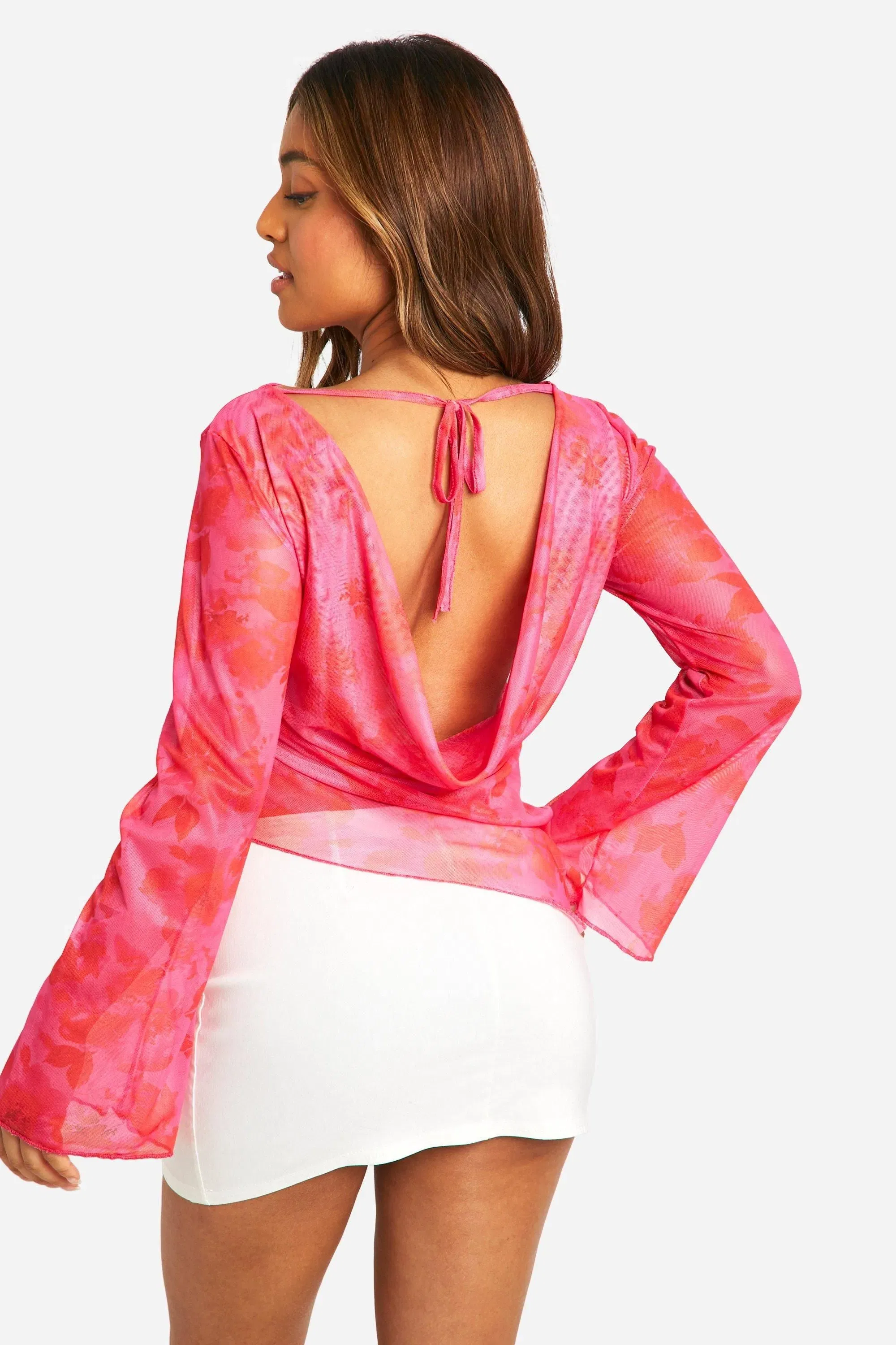 Petite Floral Mesh Backless Top