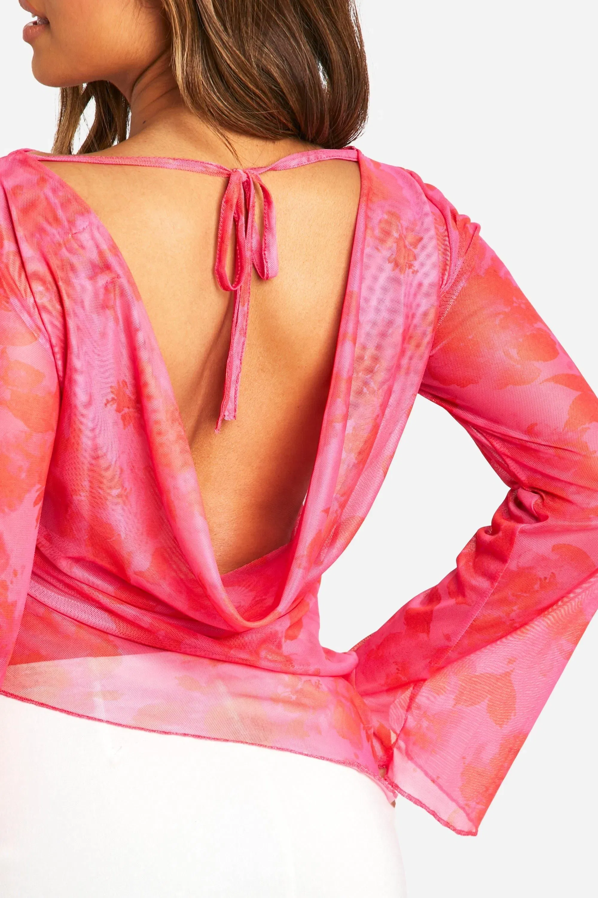 Petite Floral Mesh Backless Top