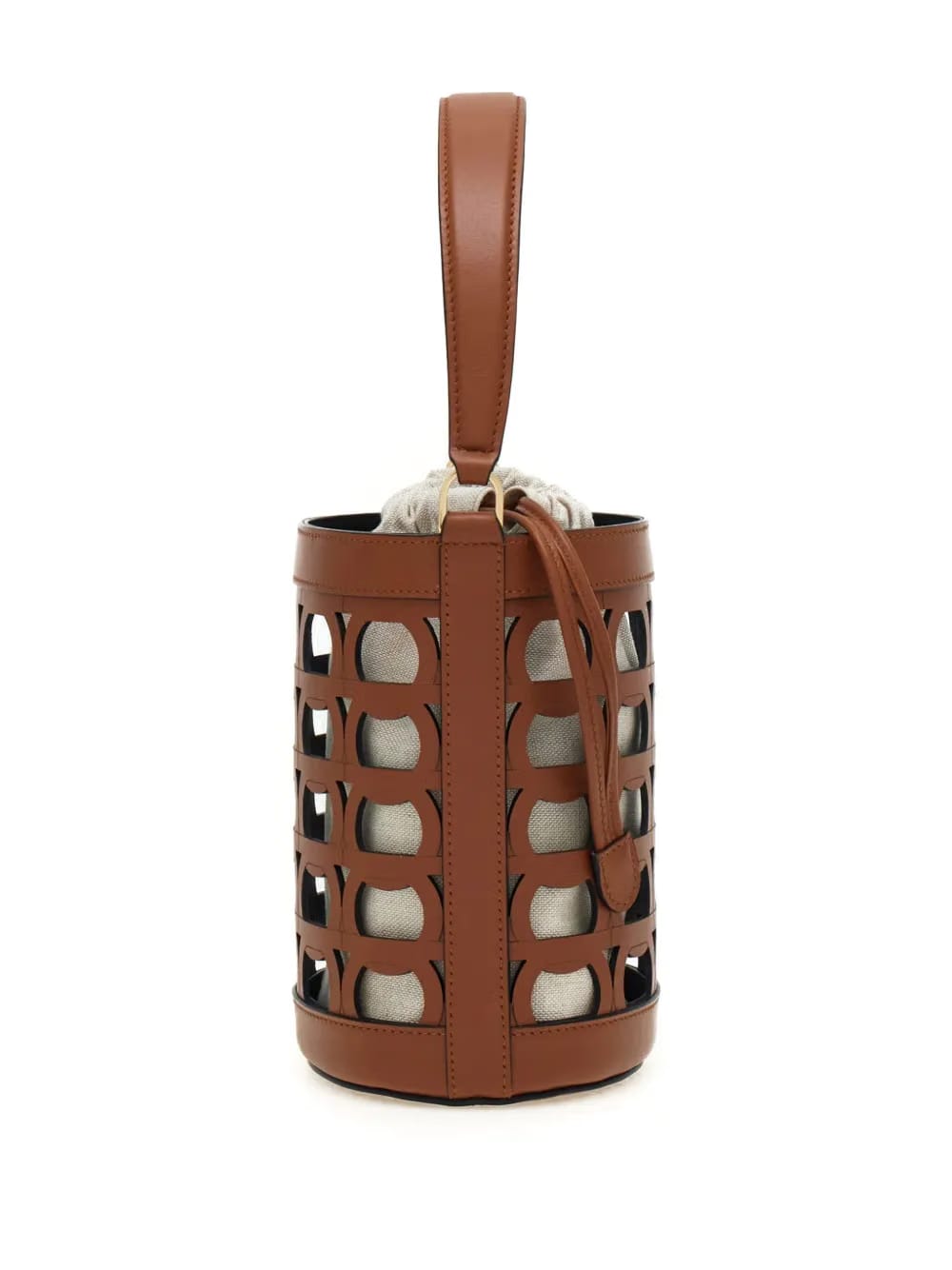 cut-out leather bucket bag