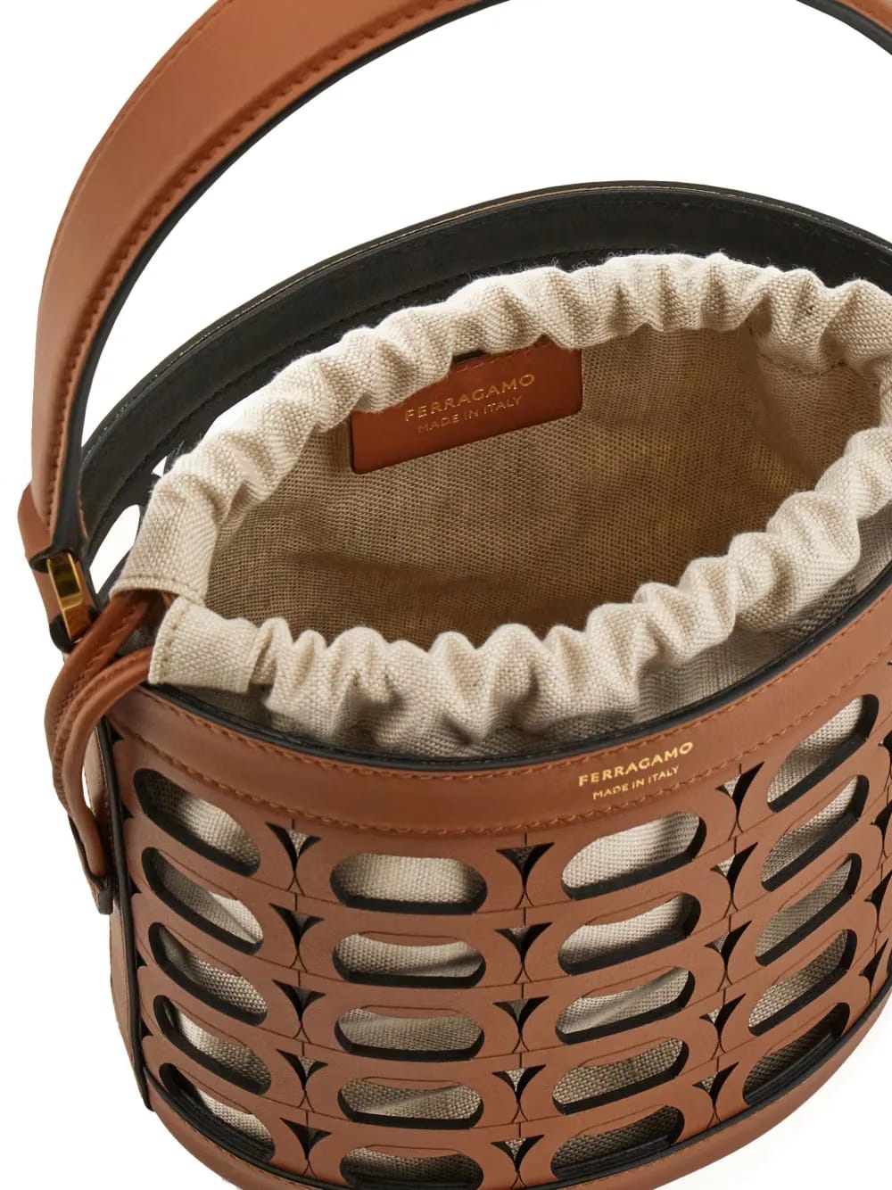 cut-out leather bucket bag