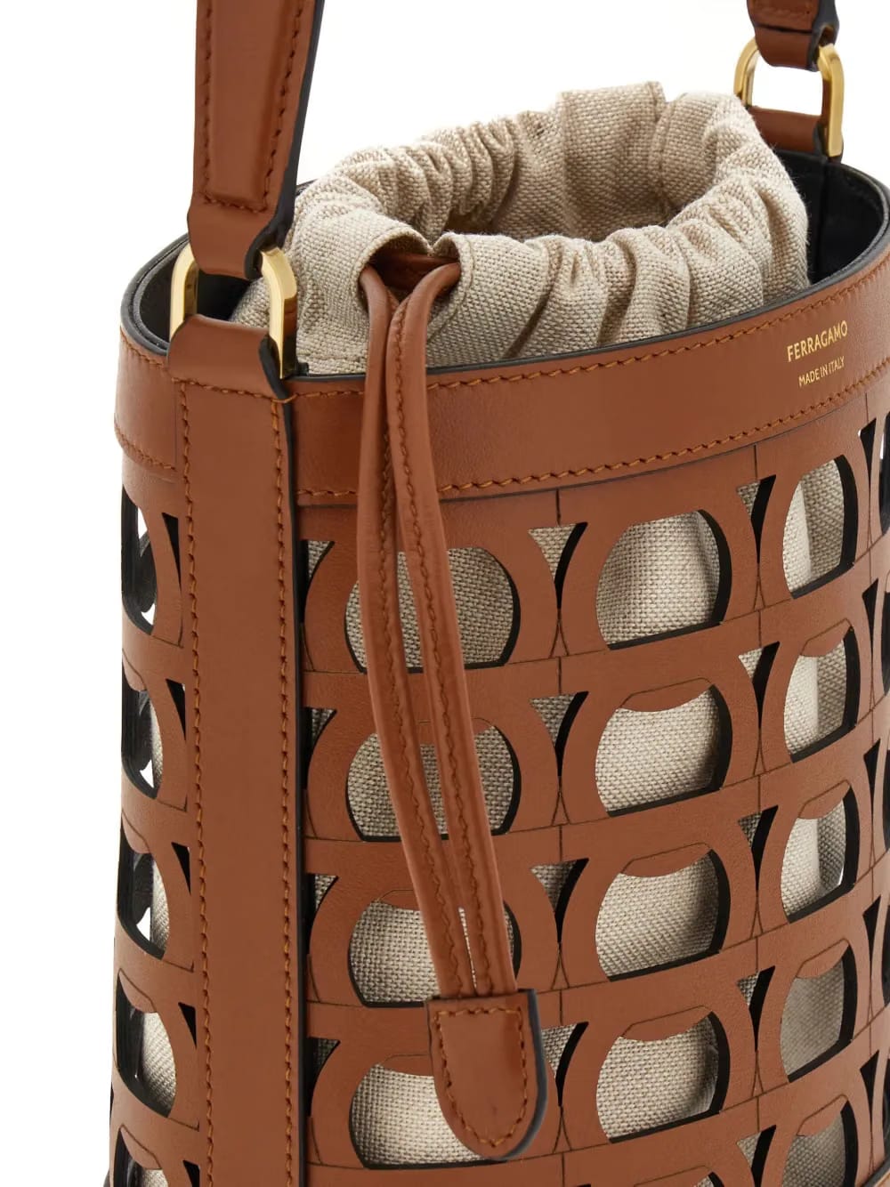 cut-out leather bucket bag