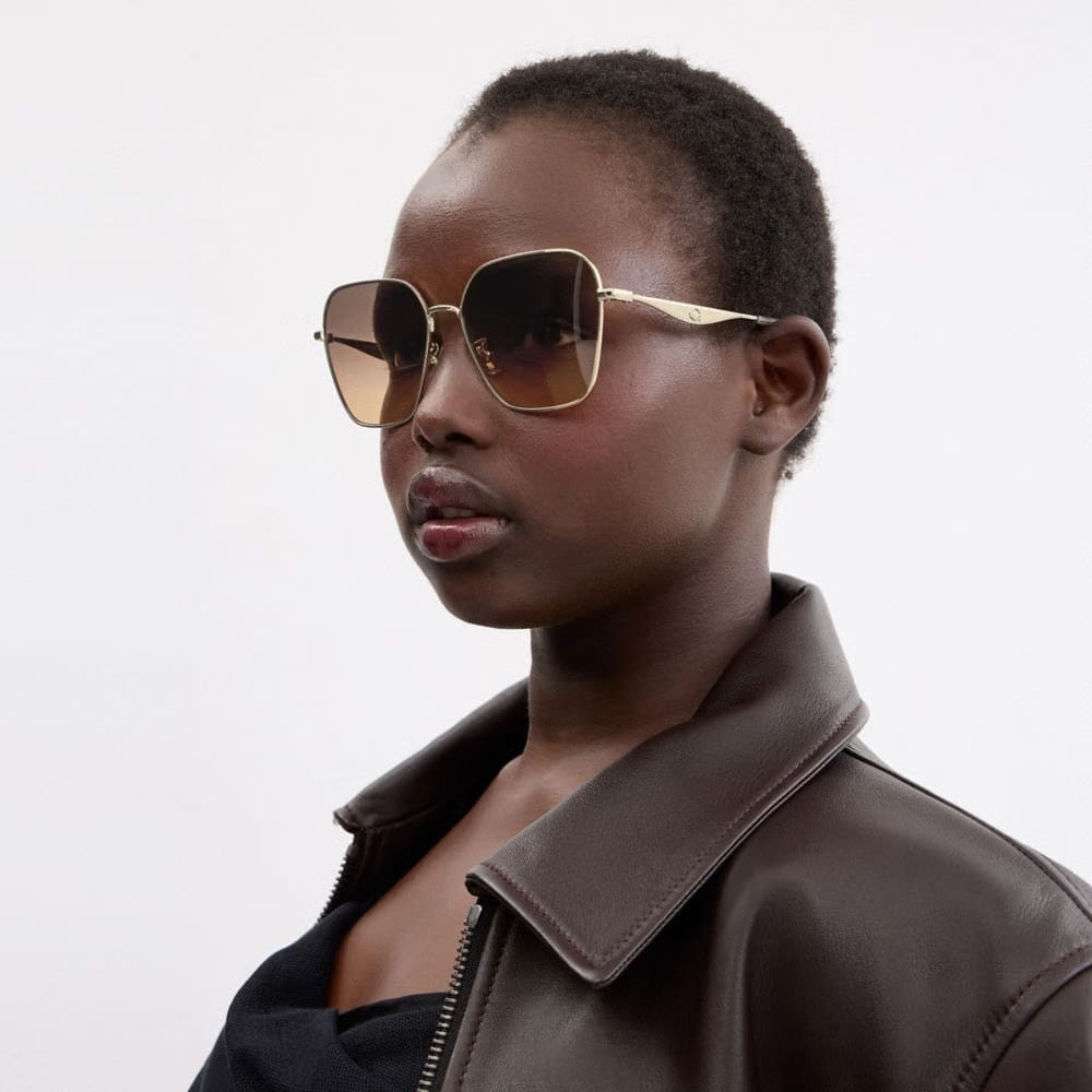 C Hardware Metal Oversized Square Sunglasses