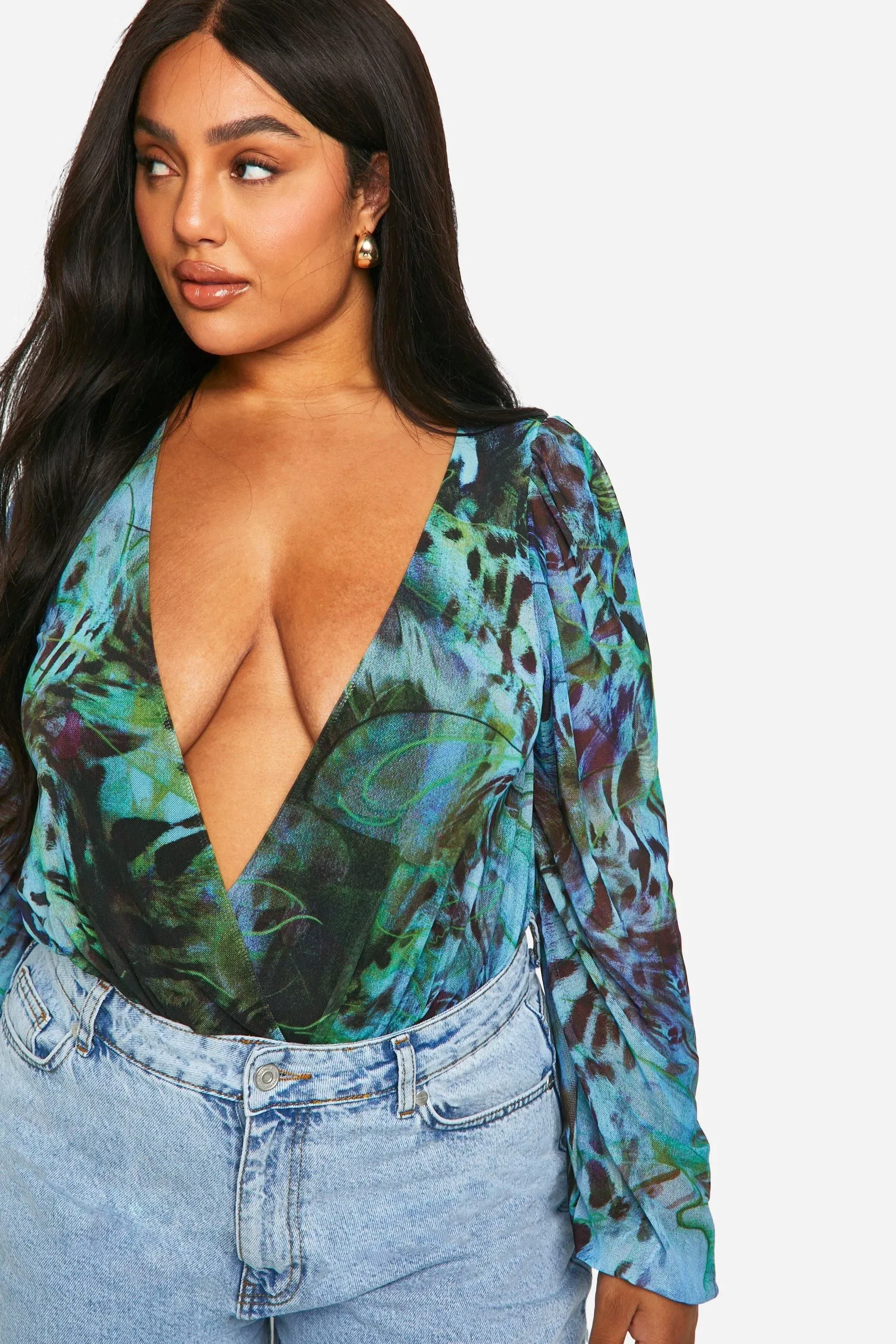 Plus Animal Wrap Mesh Bodysuit